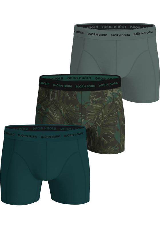 Bjorn Borg Cotton Stretch boxers, heren boxers normale lengte (3-pack), 2 tinten groen en bladeren print Bjorn Borg Cotton Stretch boxers, heren boxers normale lengte (3-pack), 2 tinten groen en bladeren print