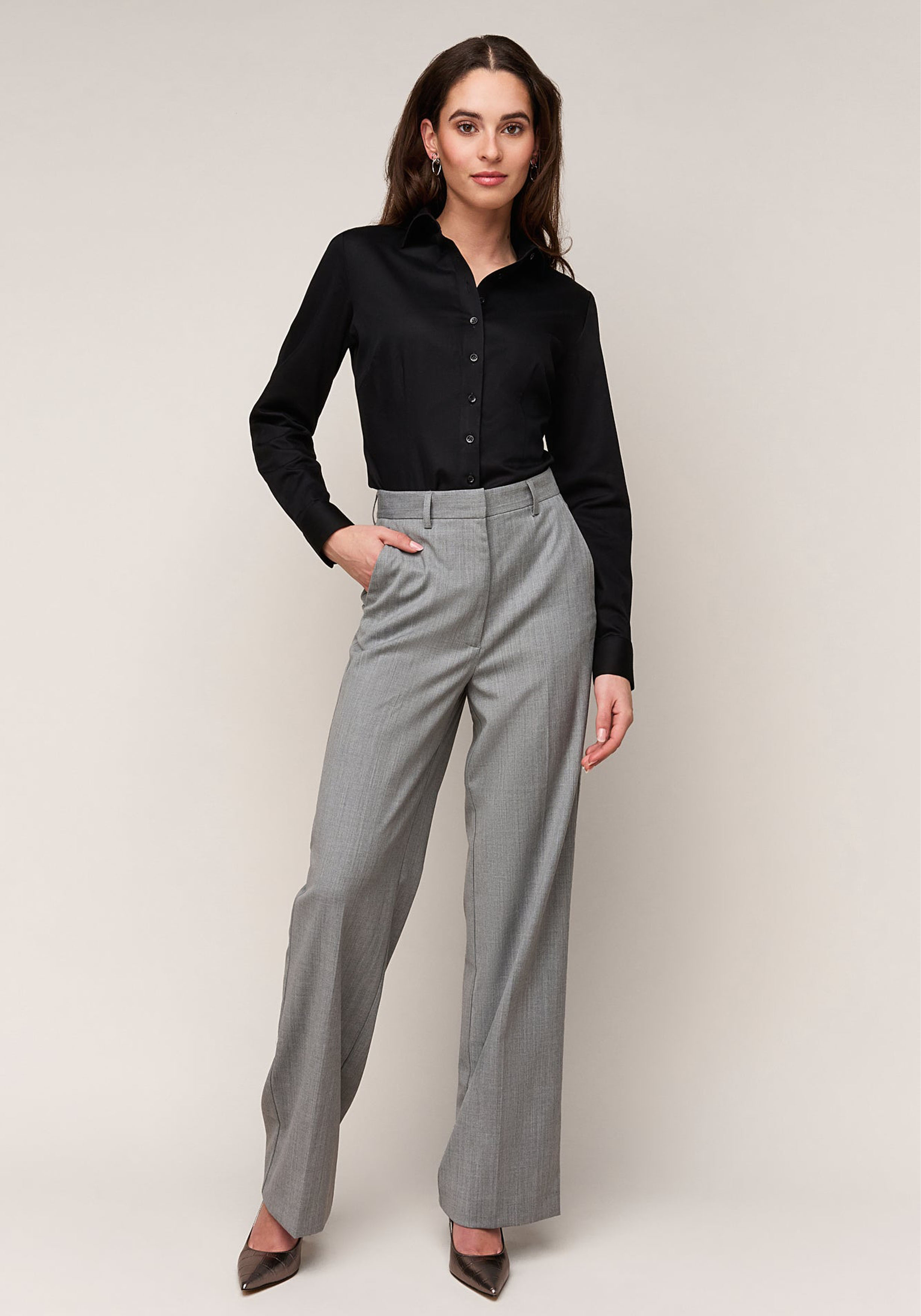 Vander Amsterdam damesblouse slim fit enkele manchet, twill, zwart