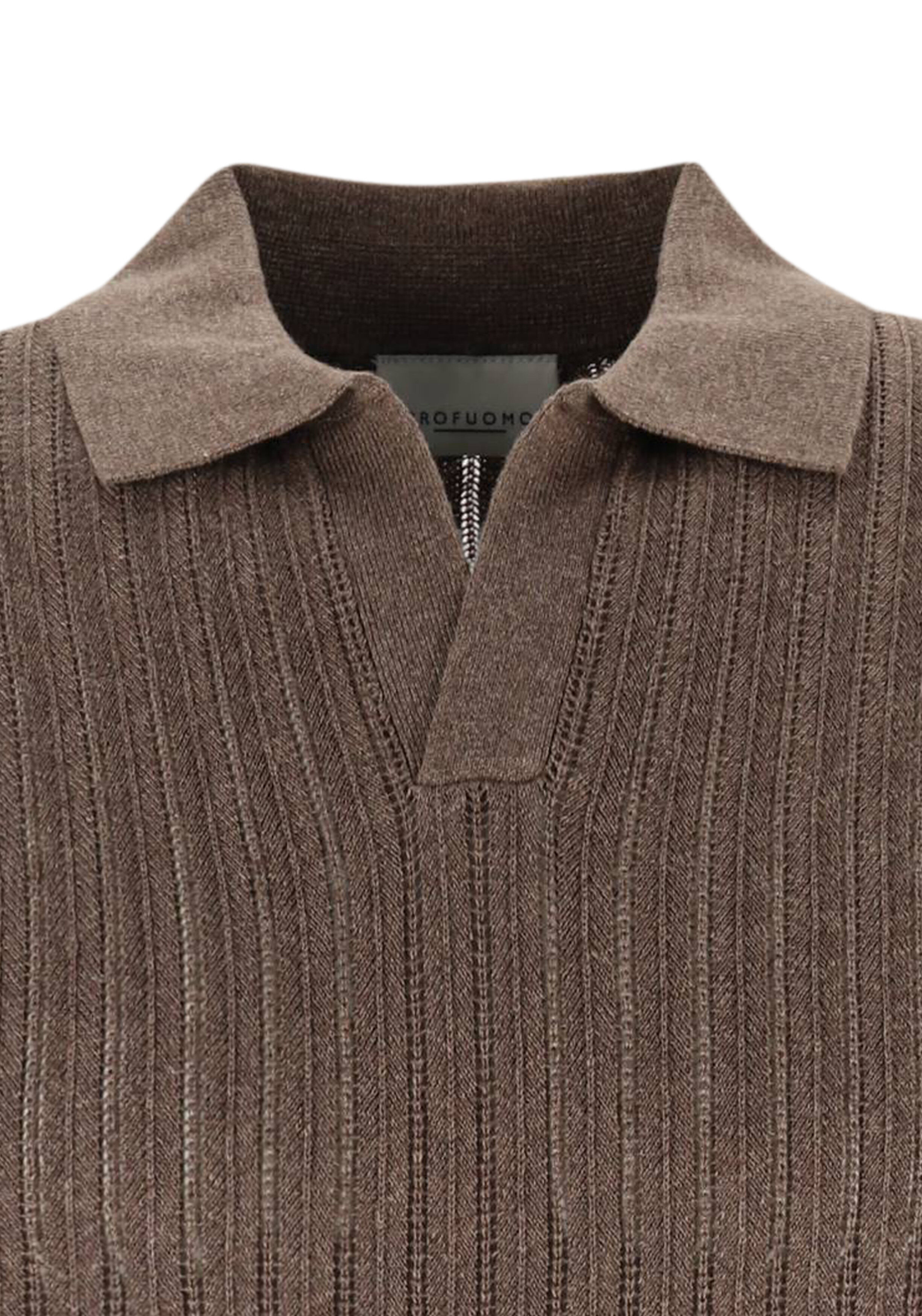 Profuomo slim fit heren polo, bruin