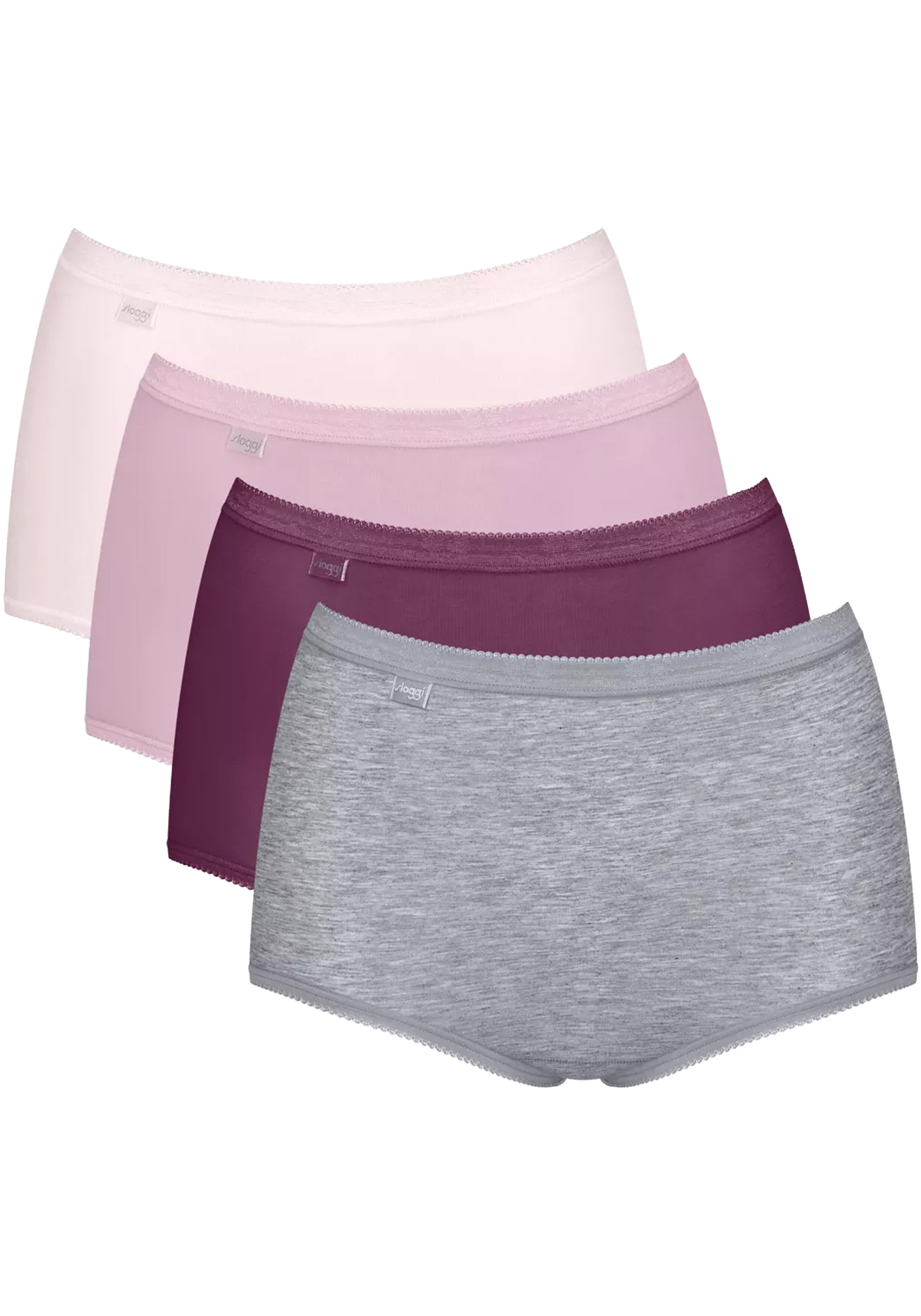 Sloggi Women Basic+ Maxi (4-pack), dames slip, heel lichtroze, roze, aubergine en grijs