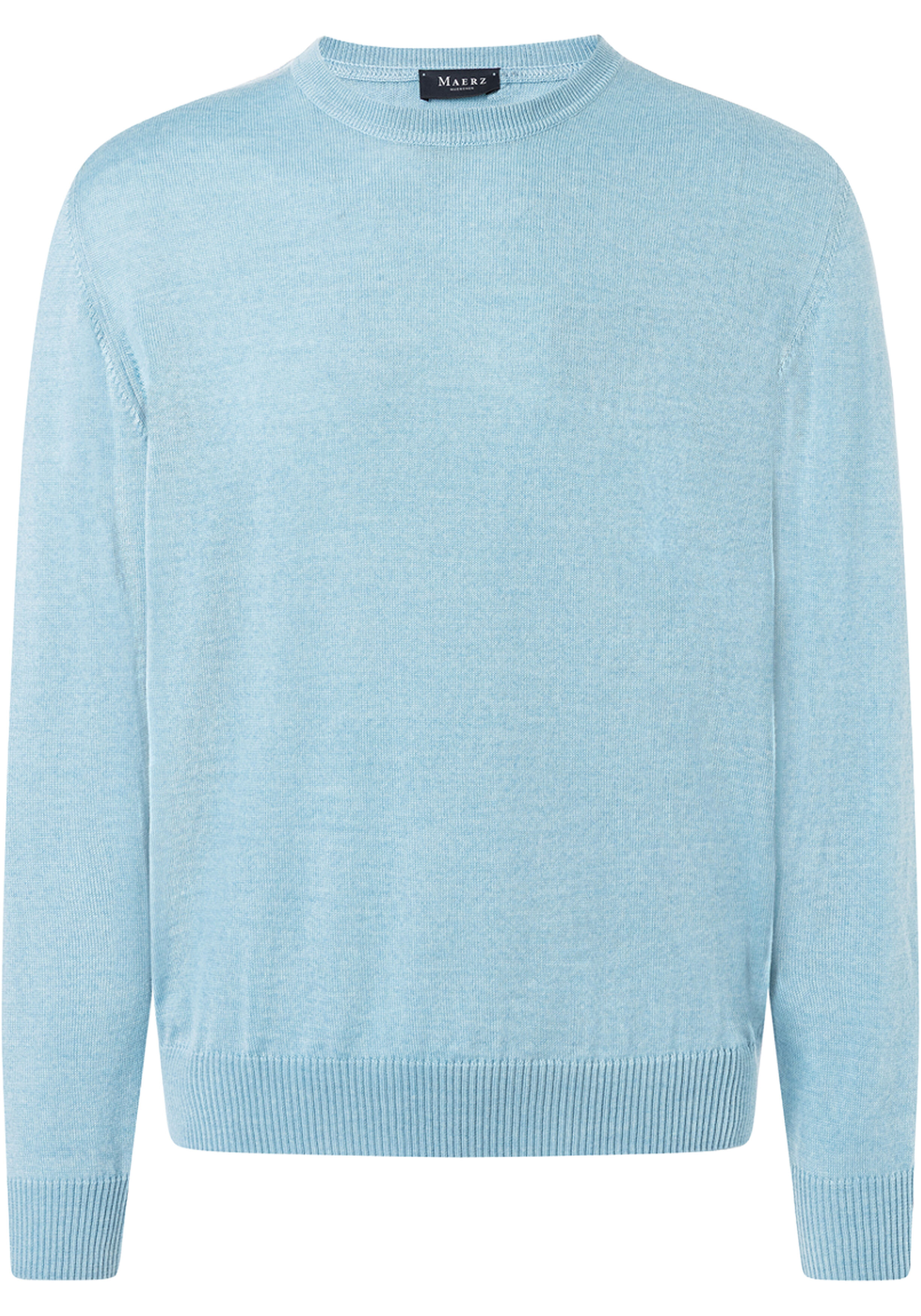 MAERZ Classic Fit heren trui met O-hals wol, lichtblauw