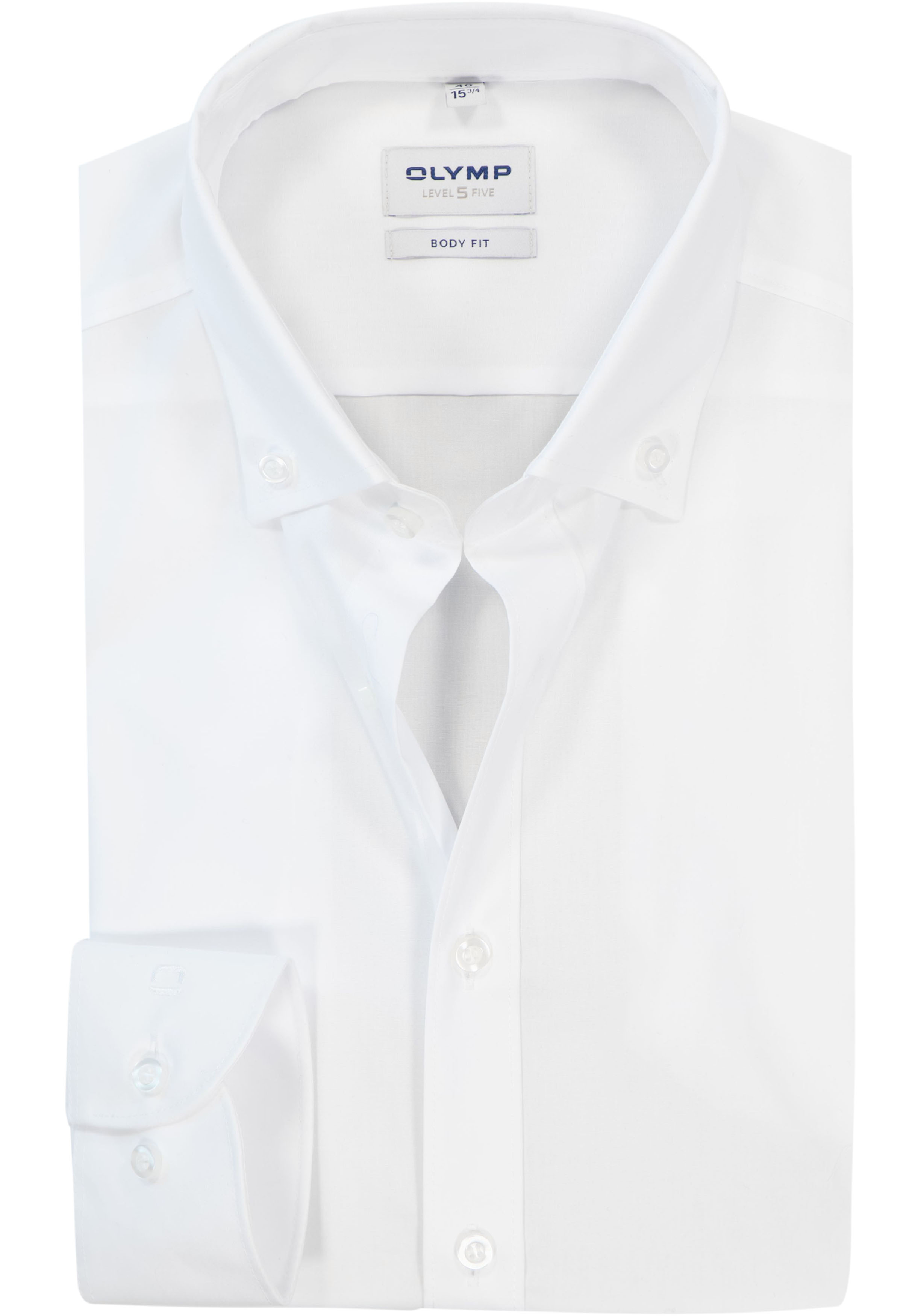 OLYMP Level 5 body fit overhemd, wit met button-down kraag