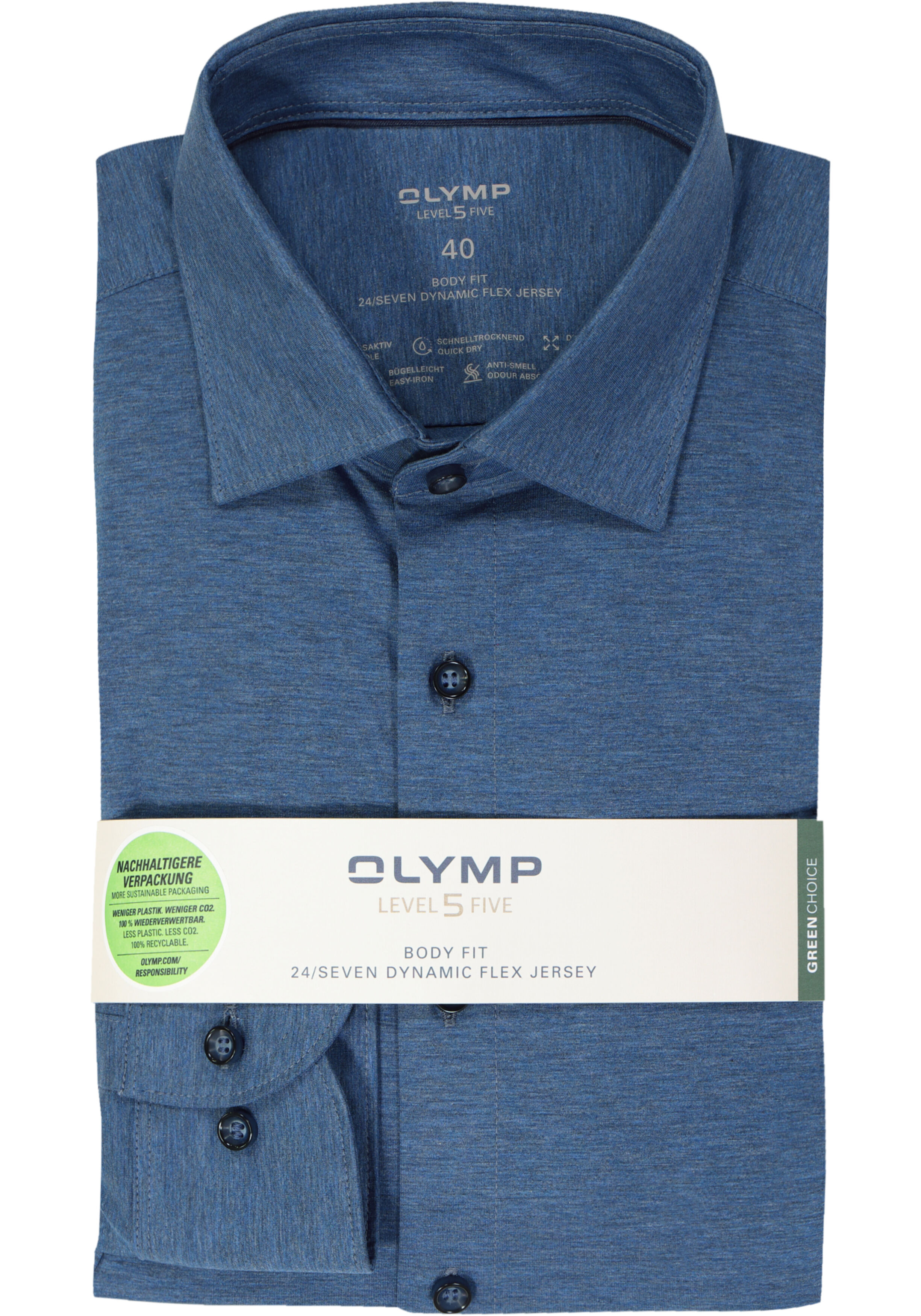 OLYMP Level 5 24/Seven body fit overhemd, rookblauw tricot