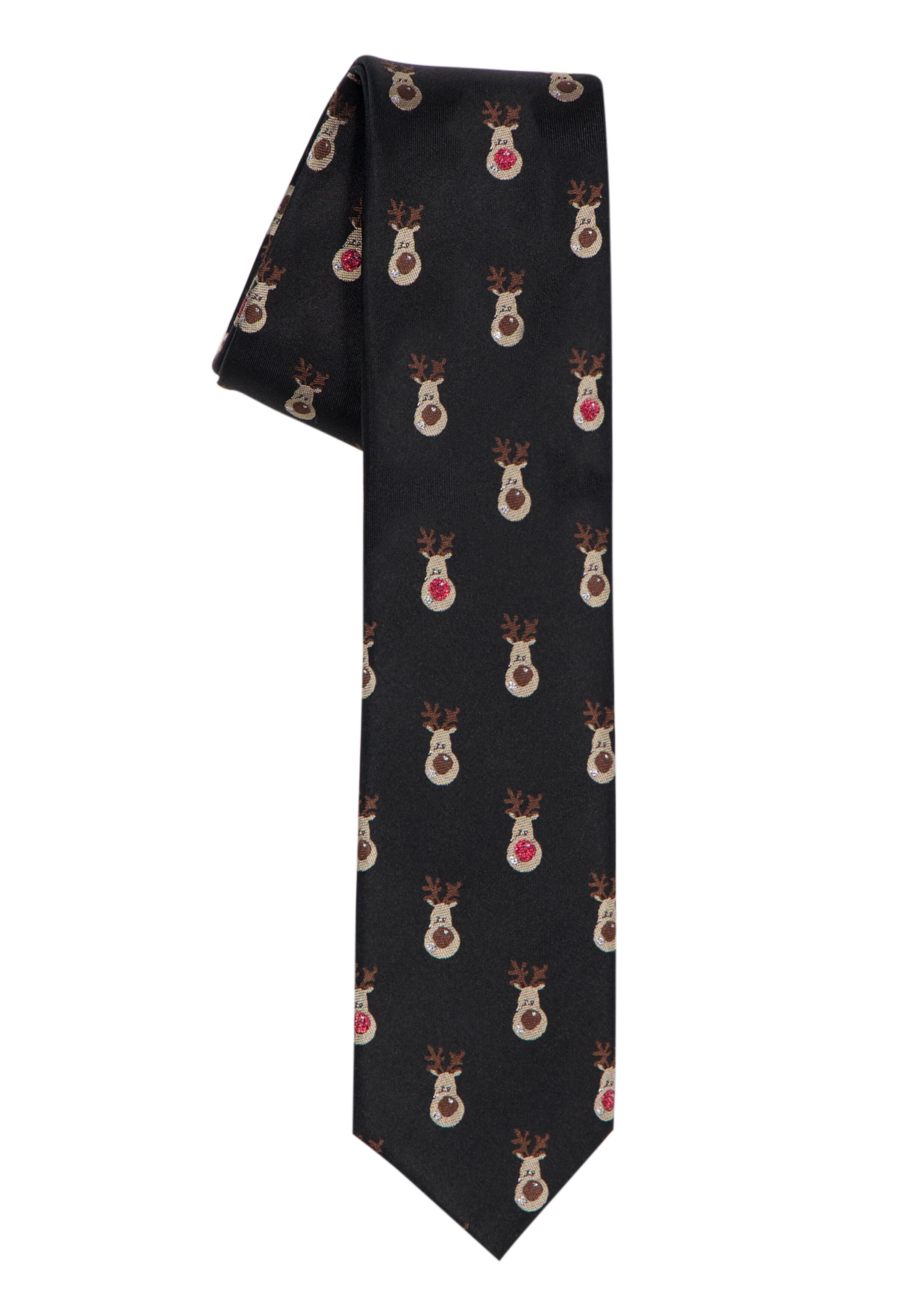 Michaelis Kerst stropdas rendier motief, zwart, rood, bruin