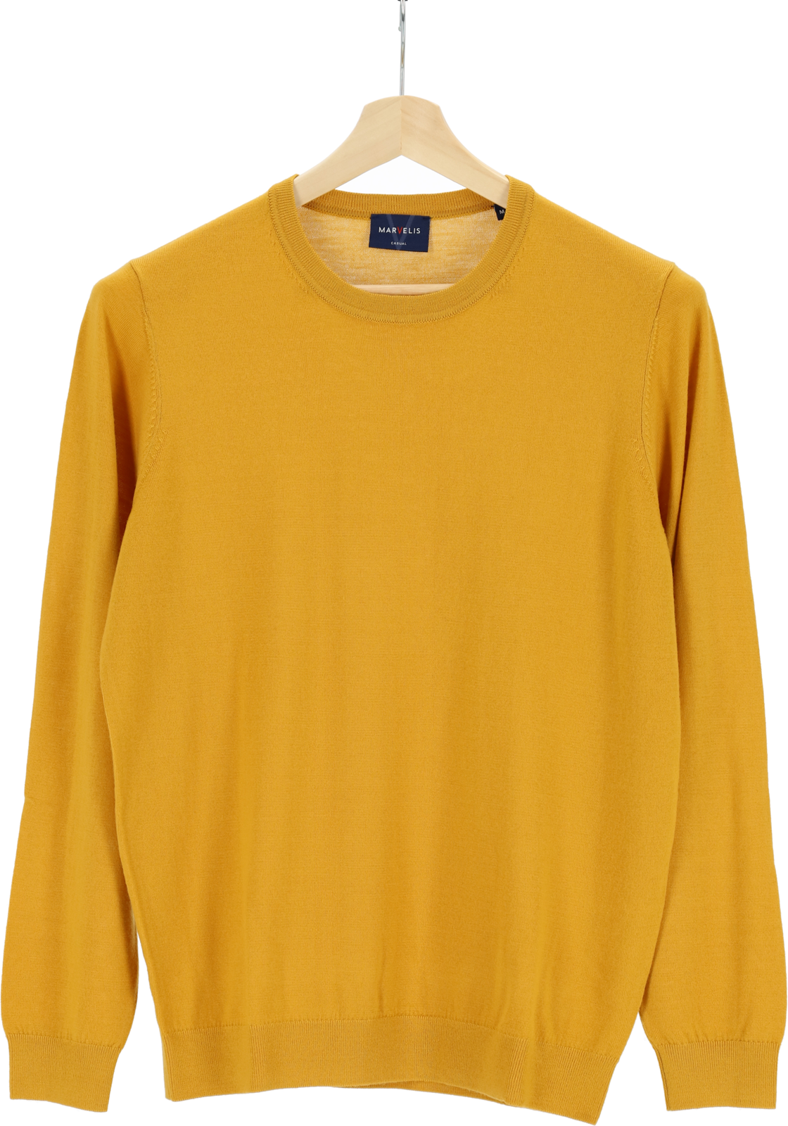 05-4062534754398-Marvelis-Marvelis_TR_geel_63212554_4fotos_HR MARVELIS modern fit trui wol, O-hals, okergeel