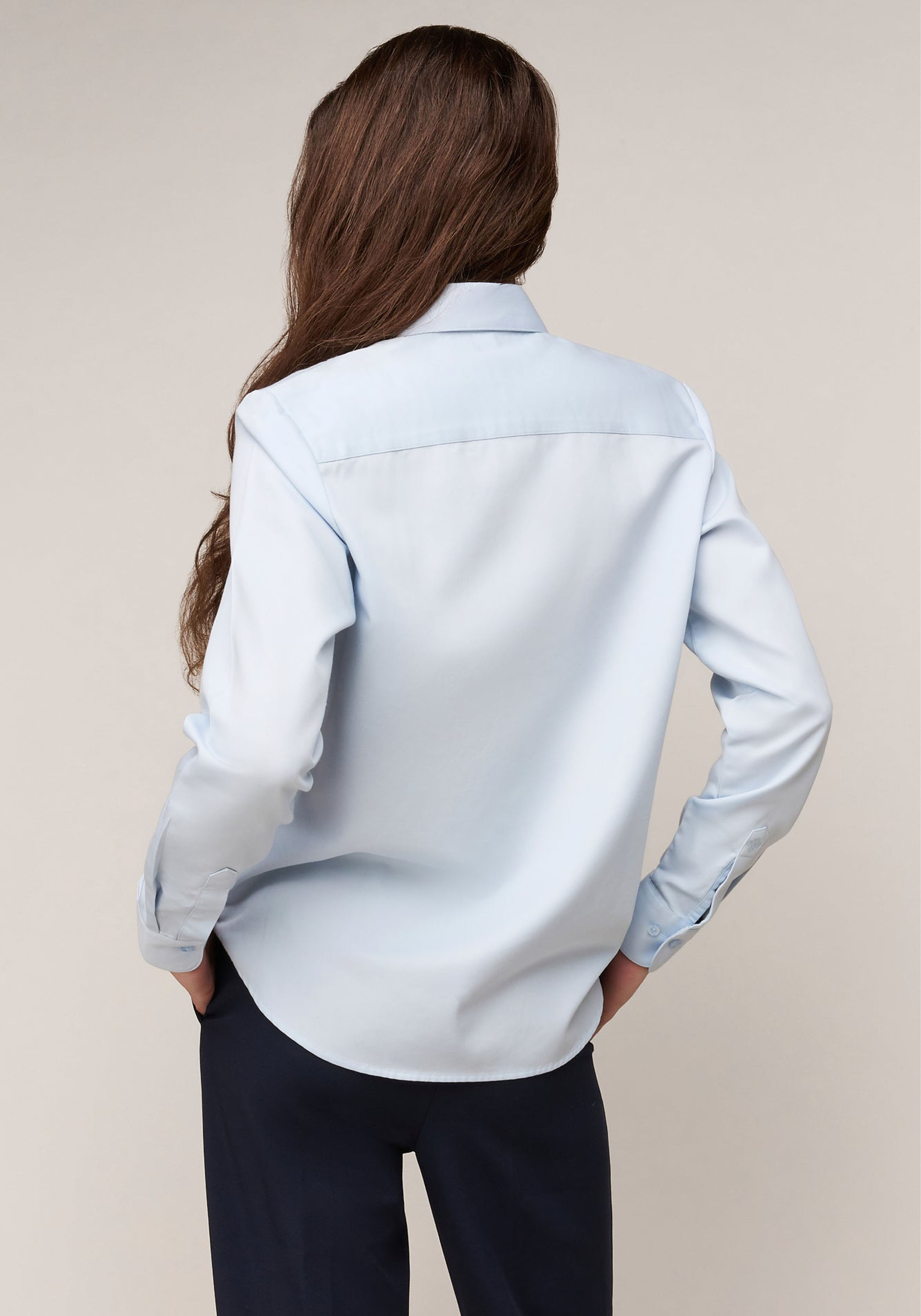 Vander Amsterdam damesblouse regular fit enkele manchet, twill, lichtblauw