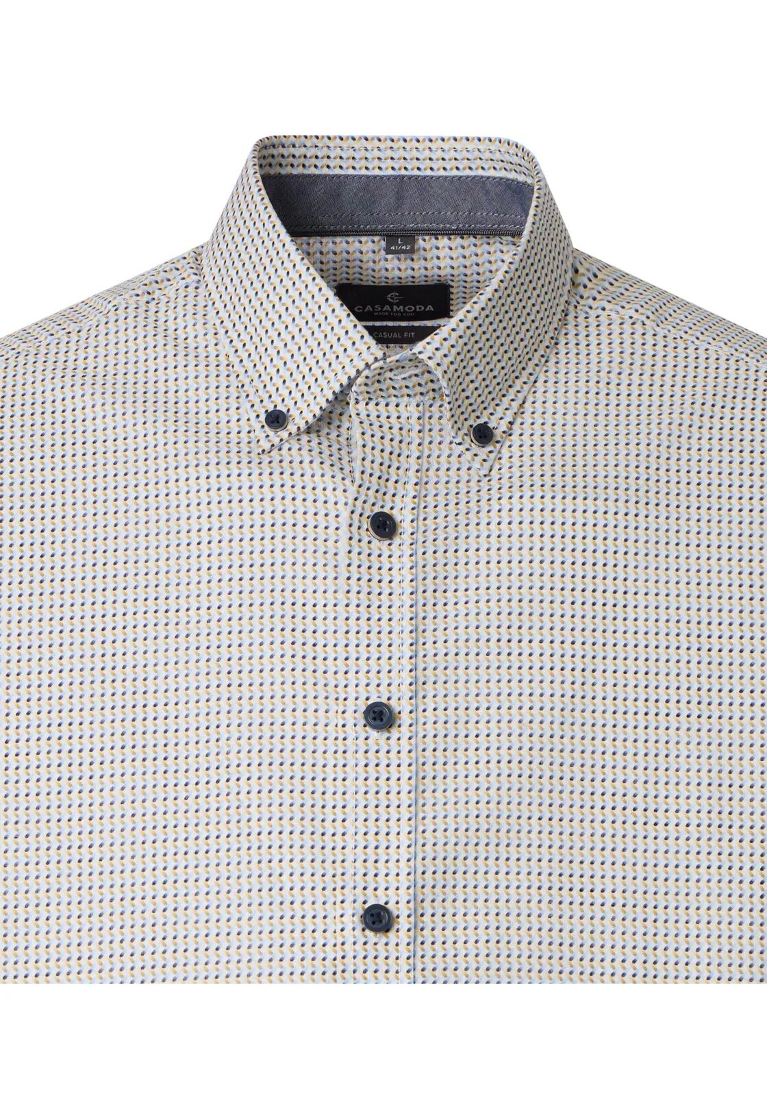 CASA MODA Sport casual fit overhemd, korte mouw, chambray, wit met geel en blauw dessin