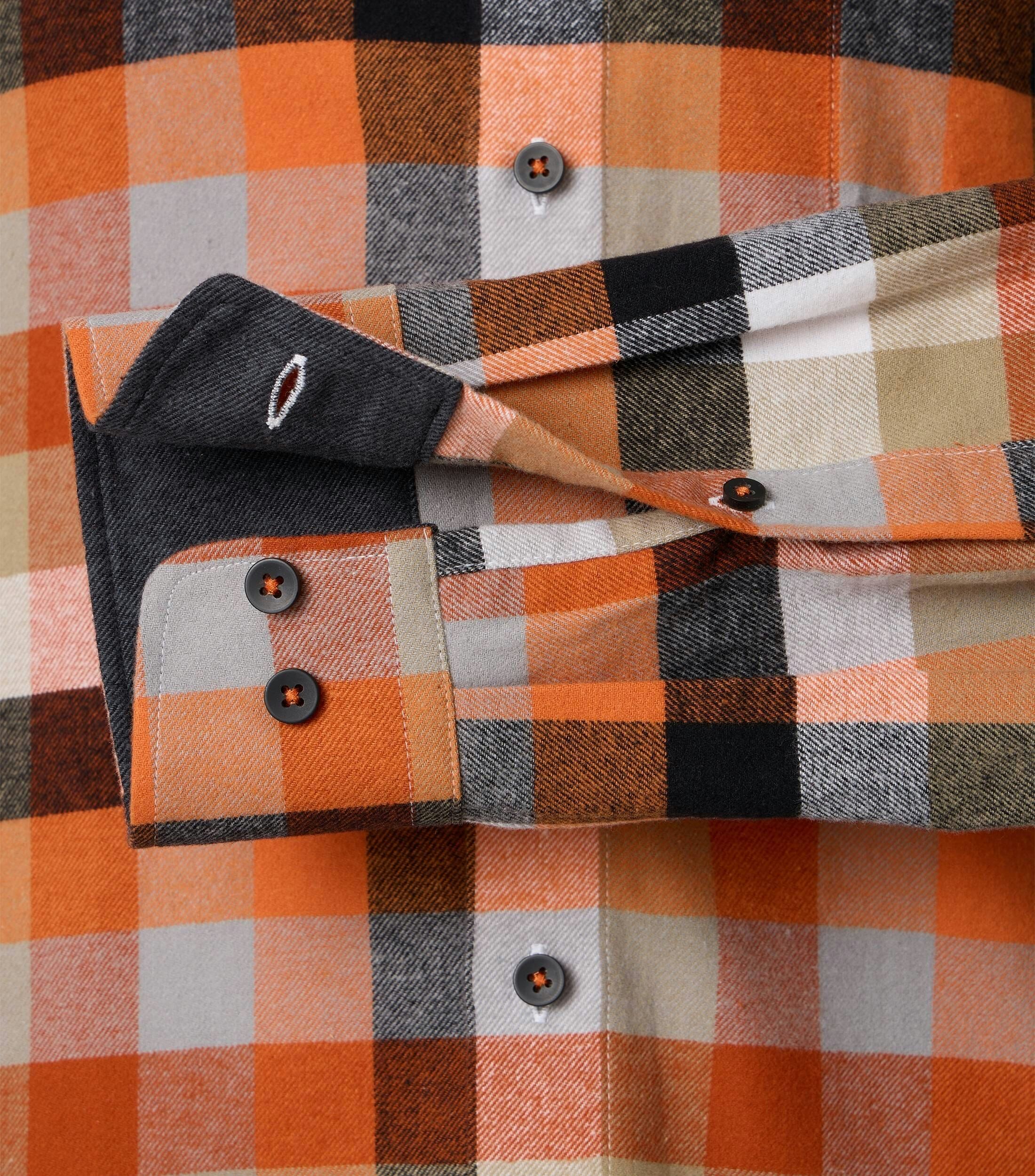 Redmond modern fit overhemd, flanel, oranje, zwart, wit en beige geruit