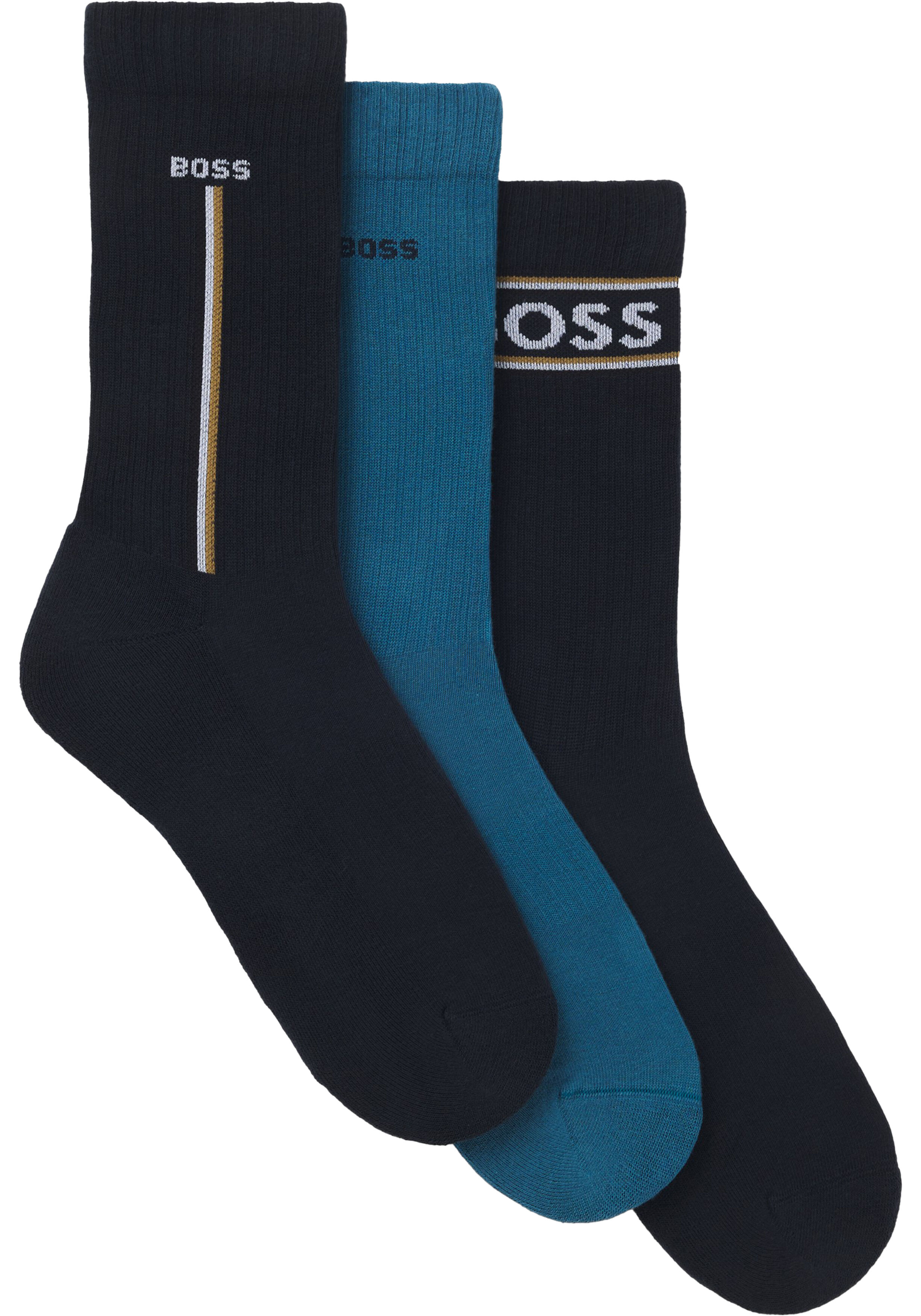 BOSS cadeauset herensokken (3-pack), verschillende kleuren blauw met logo