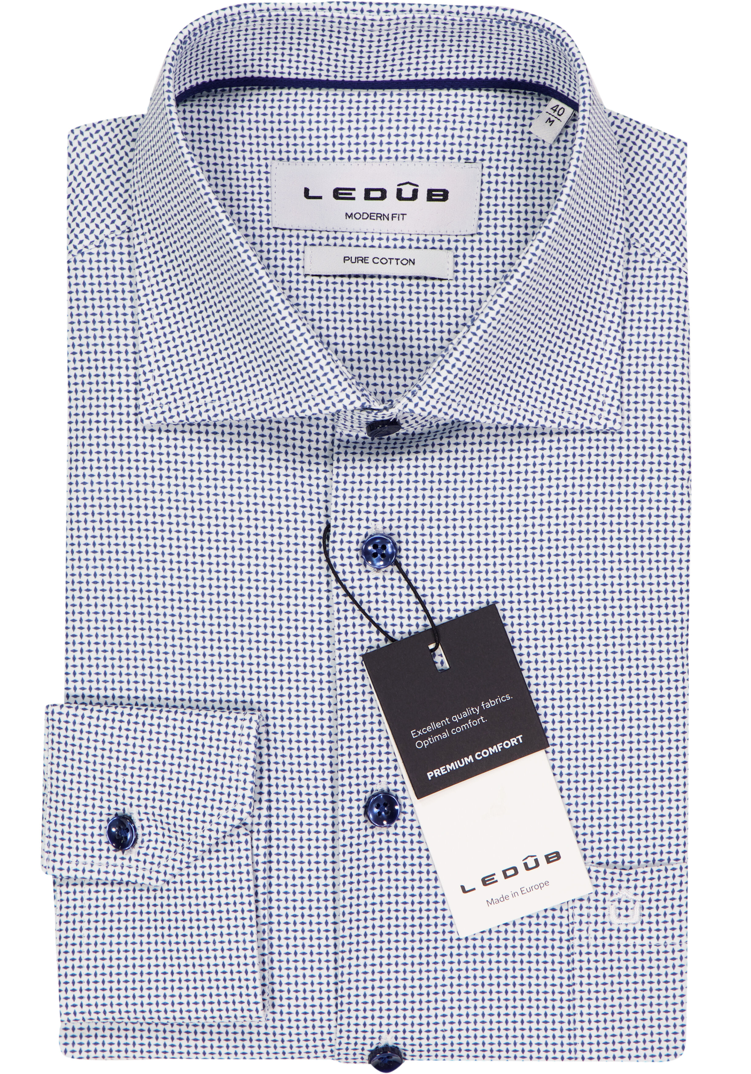 Ledub modern fit overhemd, popeline, donkerblauw dessin
