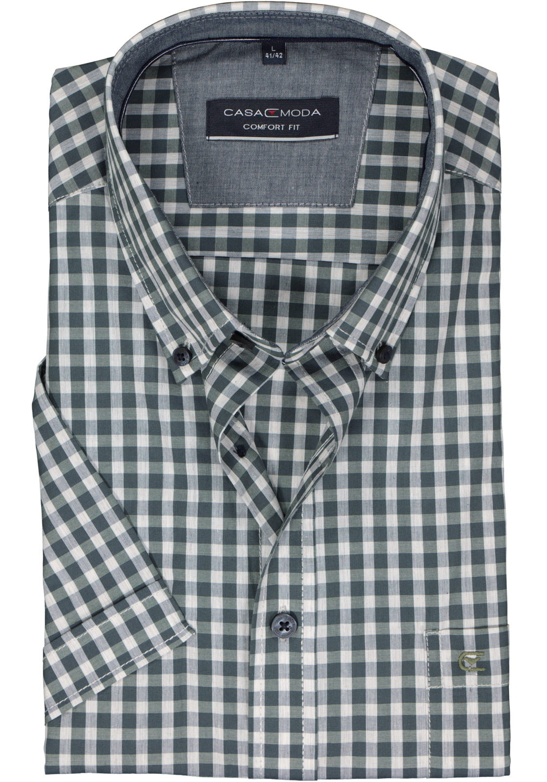 1-4064813862817_casa-moda-overhemd_HR CASA MODA Sport comfort fit overhemd, korte mouw, popeline, wit met groen geruit