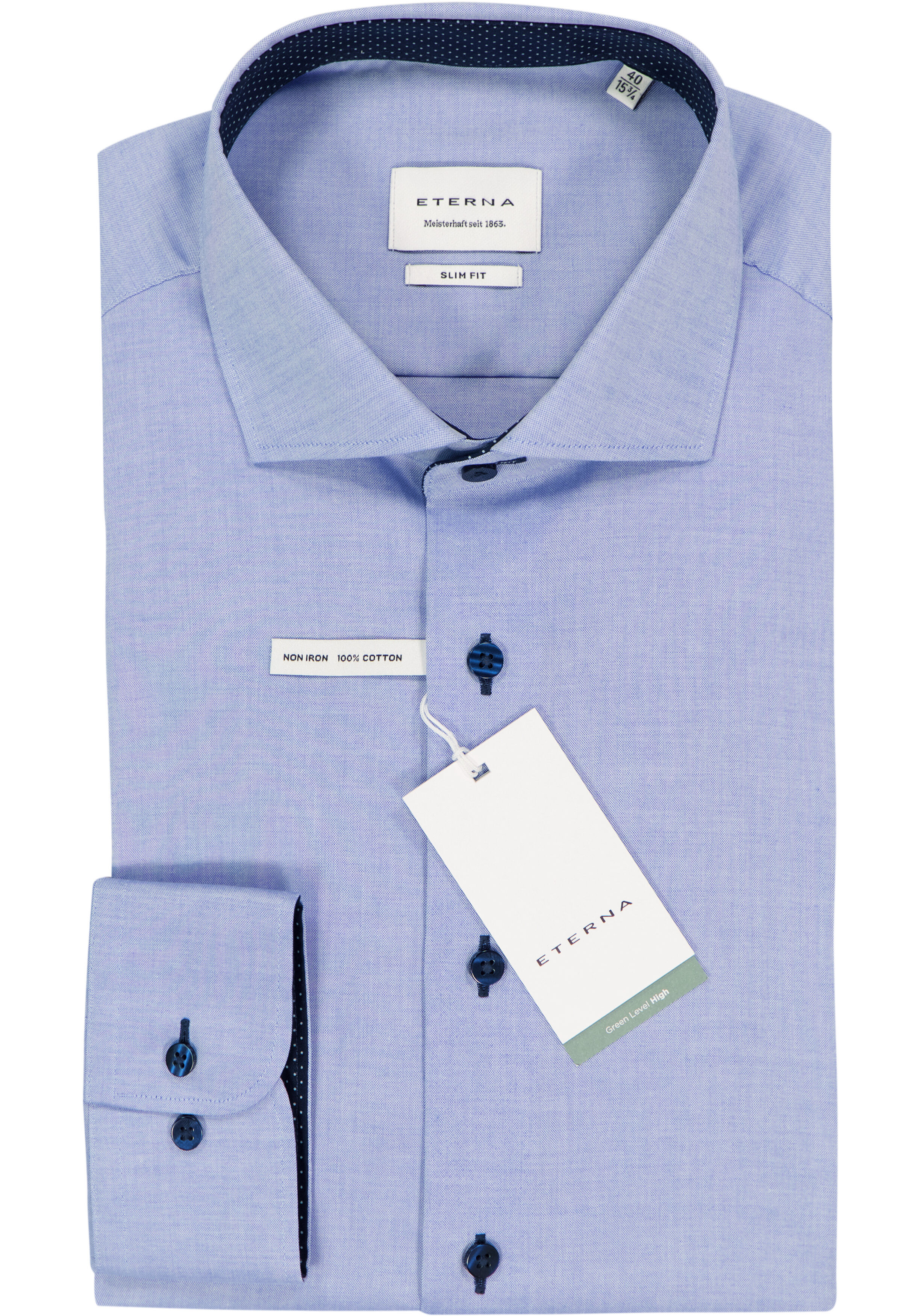 ETERNA slim fit overhemd, fijn Oxford heren overhemd, lichtblauw (blauw gestipt contrast)