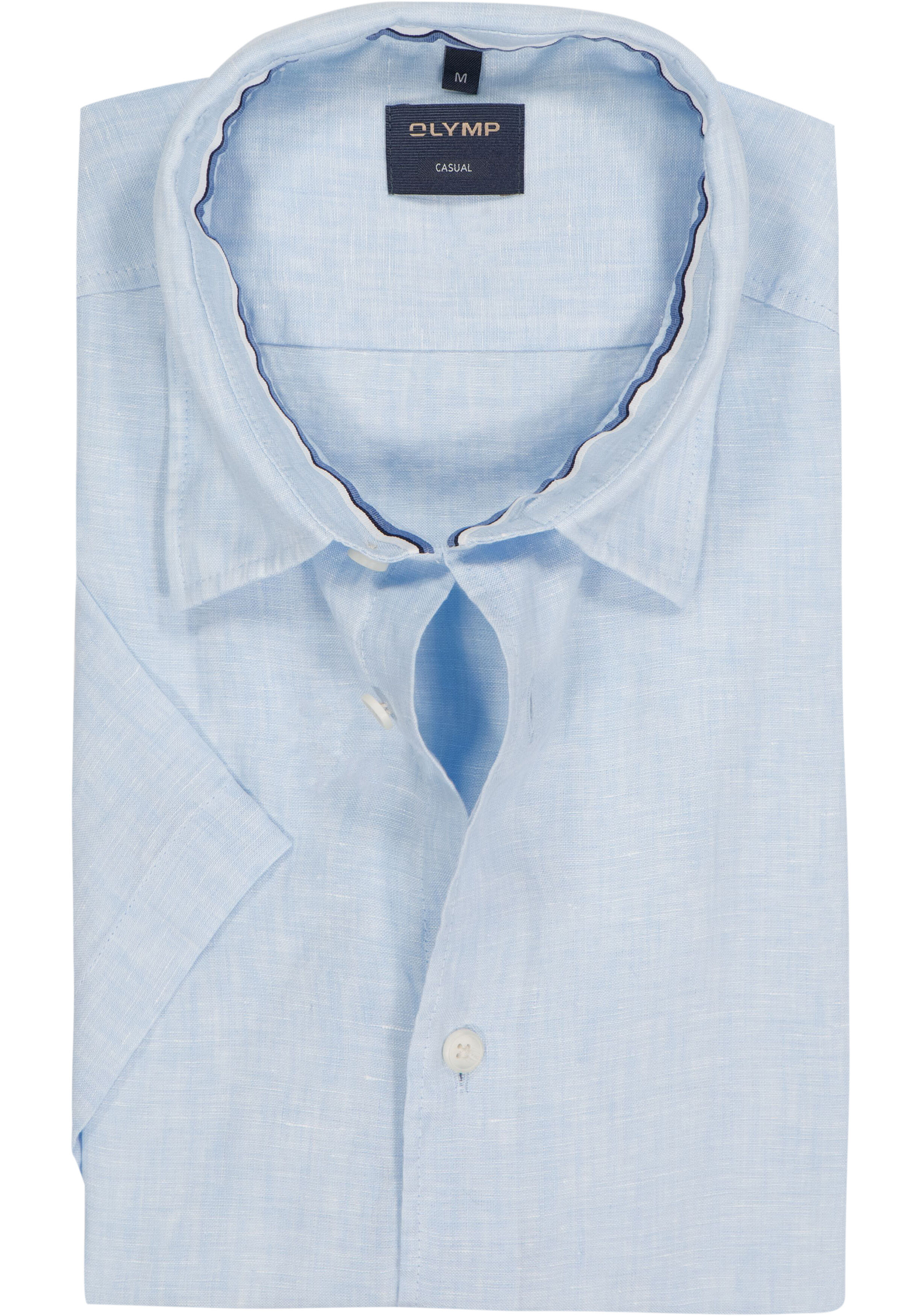 OLYMP Casual regular fit overhemd, korte mouw, structuur, lichtblauw