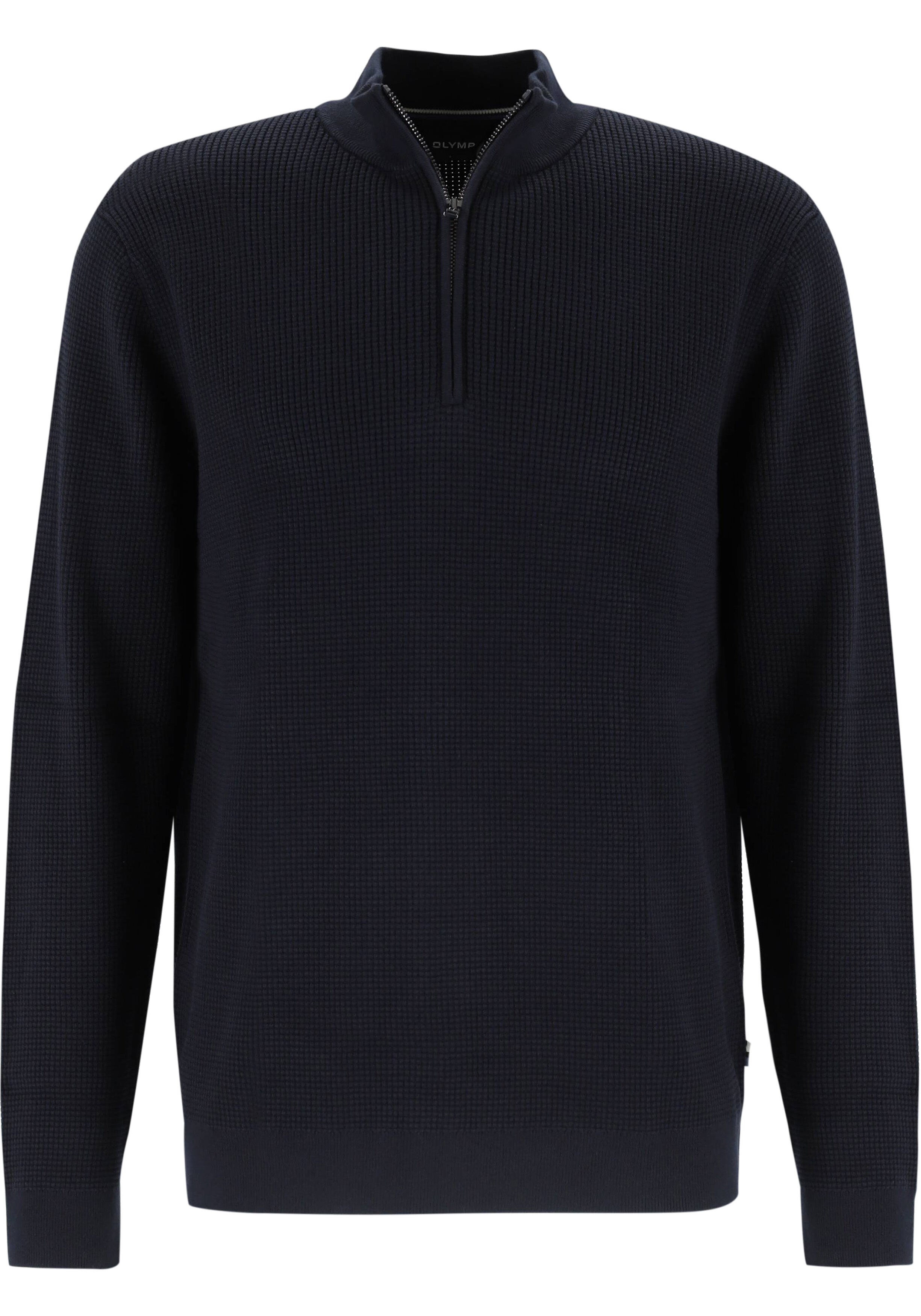 OLYMP Casual modern fit half zip trui katoen, korte rits, marine blauw