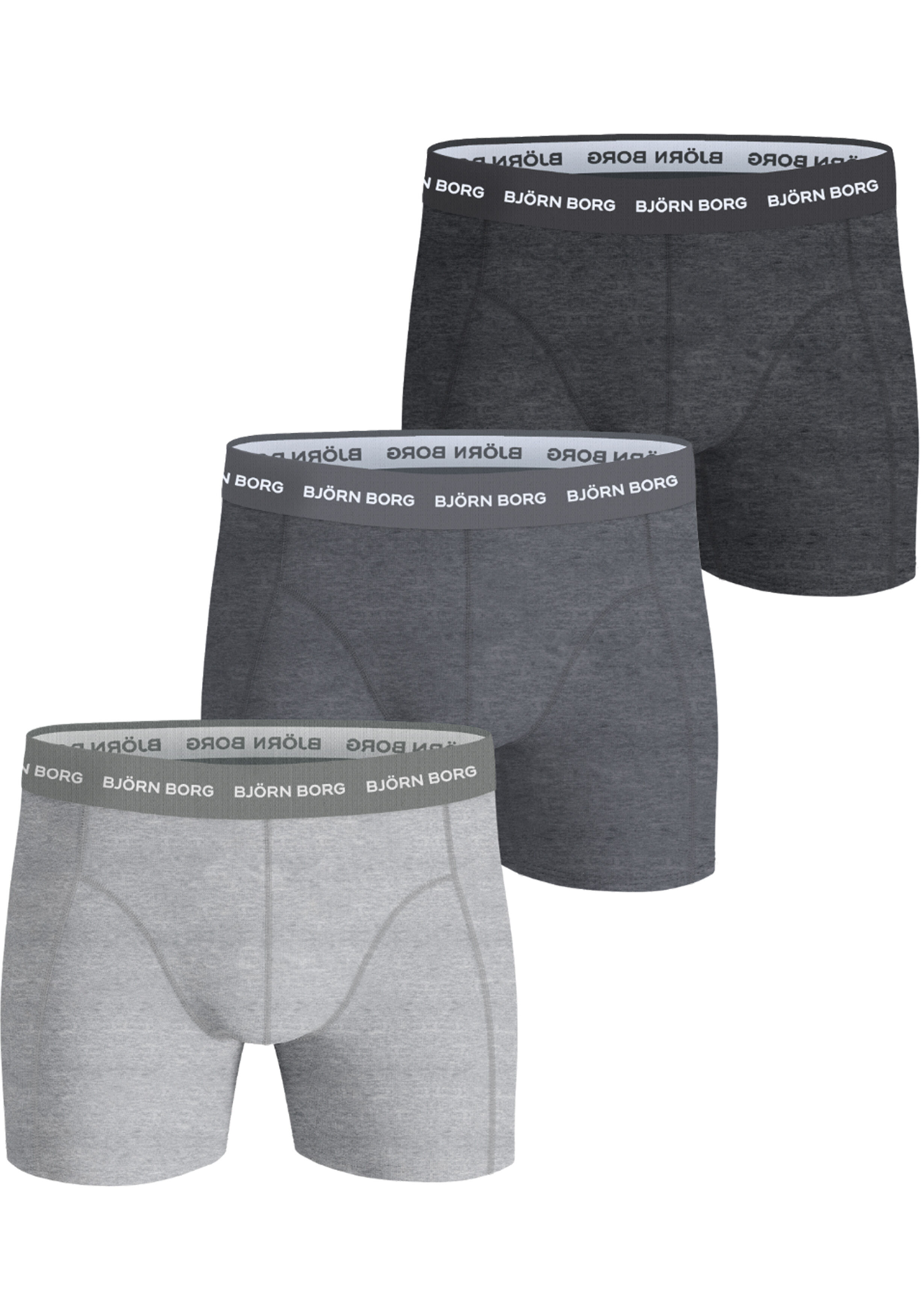 Bjorn Borg Cotton Stretch boxers, heren boxers normale lengte (3-pack), 3 tinten grijs
