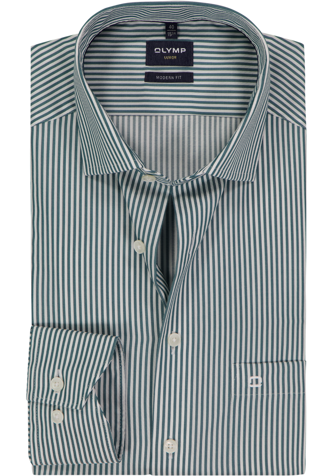 OLYMP Luxor modern fit overhemd, popeline, groen gestreept OLYMP Luxor modern fit overhemd, popeline, groen gestreept