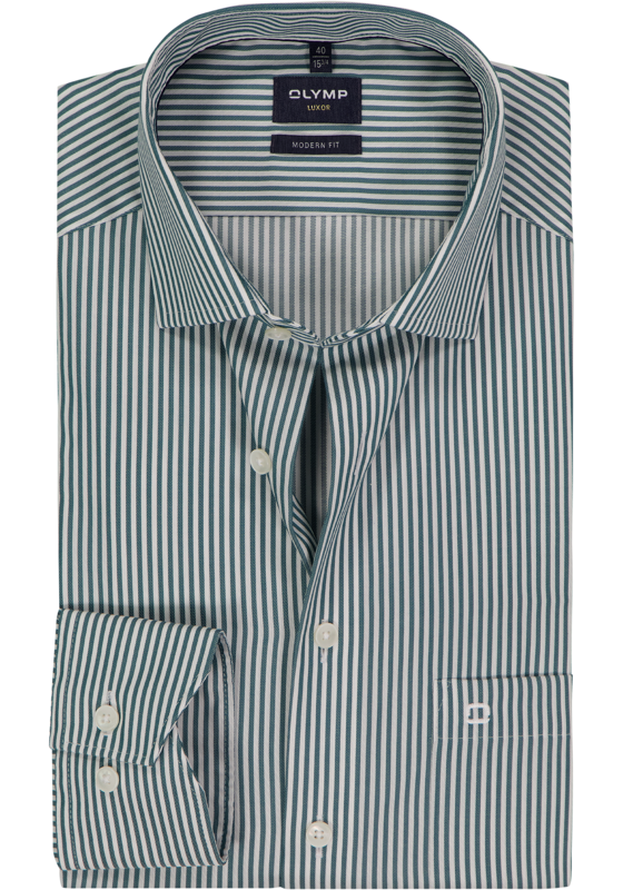 OLYMP Luxor modern fit overhemd, popeline, groen gestreept OLYMP Luxor modern fit overhemd, popeline, groen gestreept