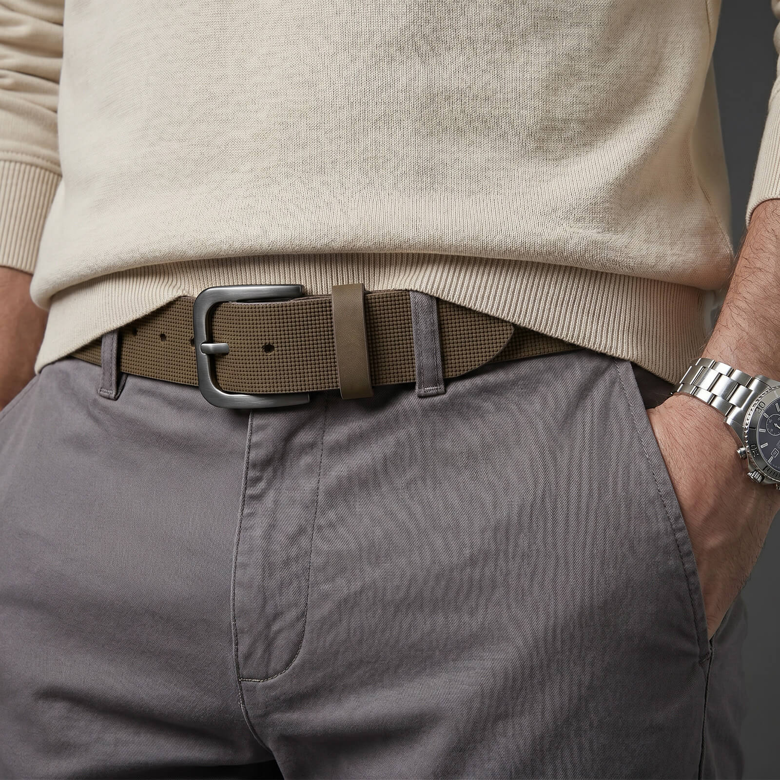 LINDENMANN leren heren riem, taupe