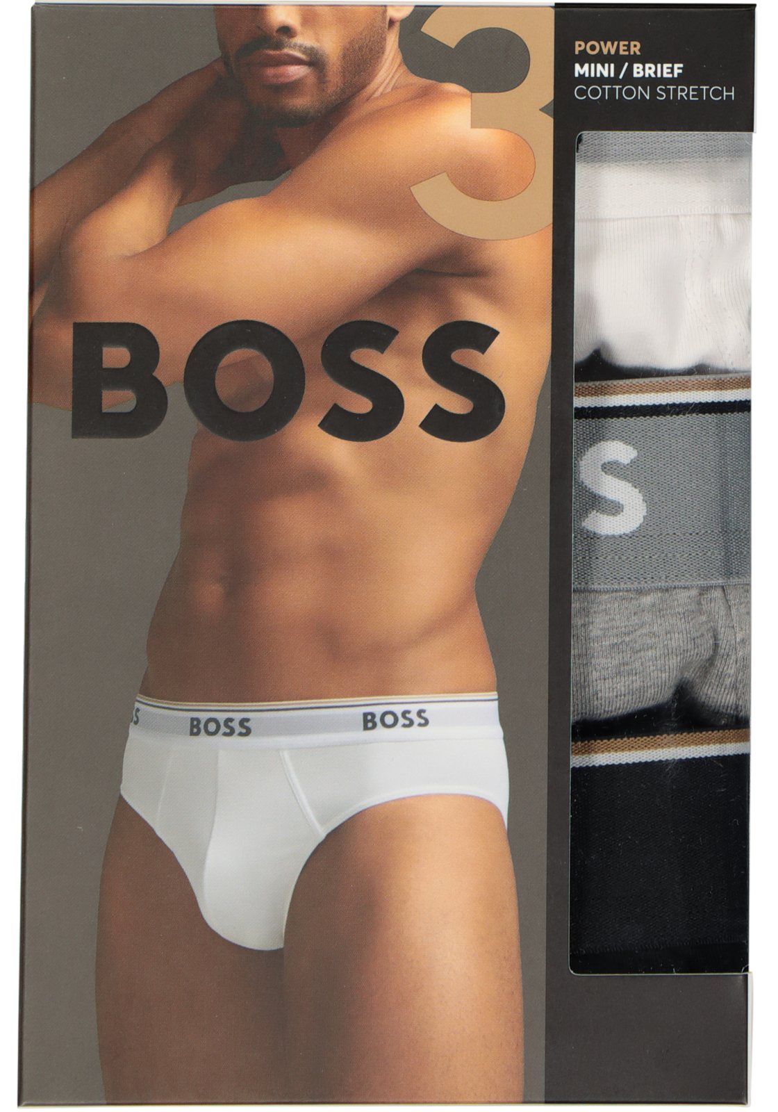 06-4063534486463_HB_Slips_3p_HR HUGO BOSS Power briefs (3-pack), heren slips, zwart, grijs, wit