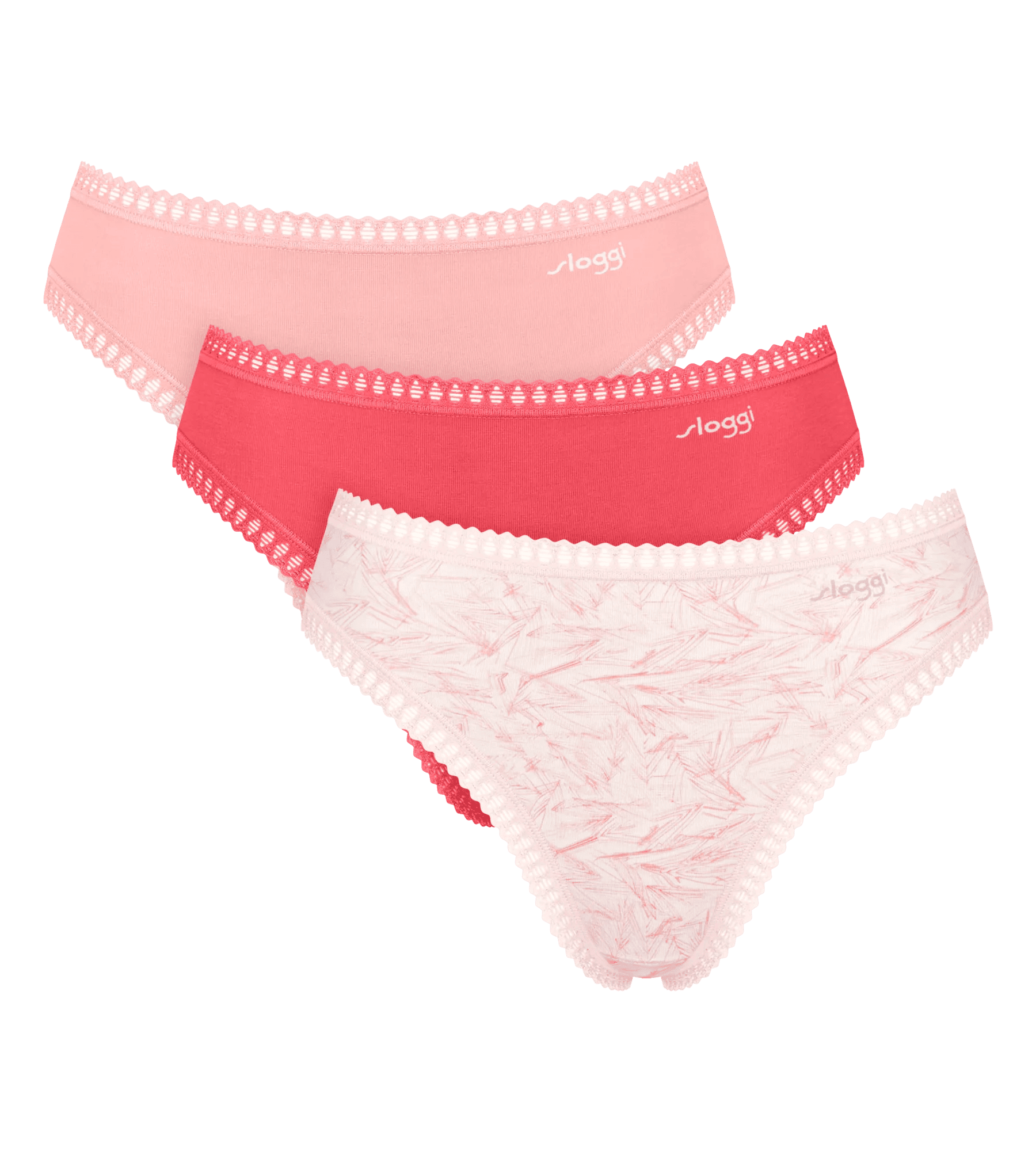 Sloggi Women GO Crush High leg (3-pack), dames slip, lichroze, flamingo roze en roze met wit dessin