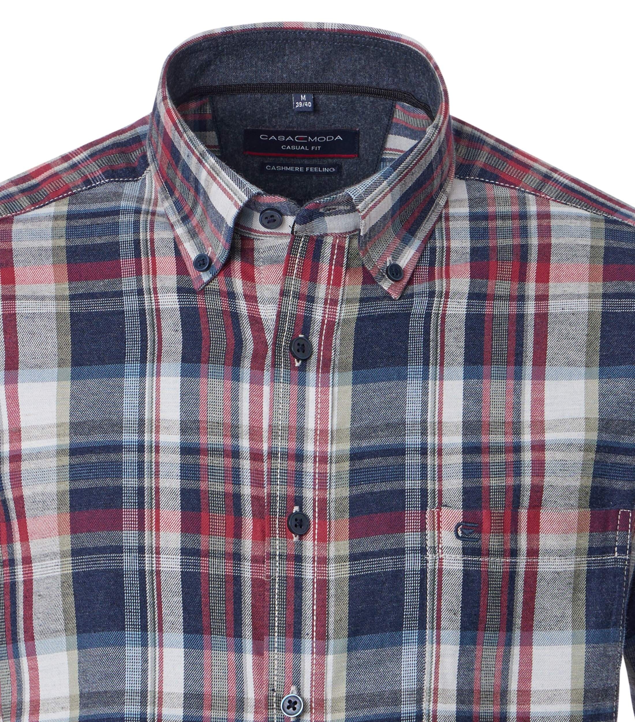 CASA MODA Sport casual fit overhemd, flanel, blauw geruit - 444307900-100