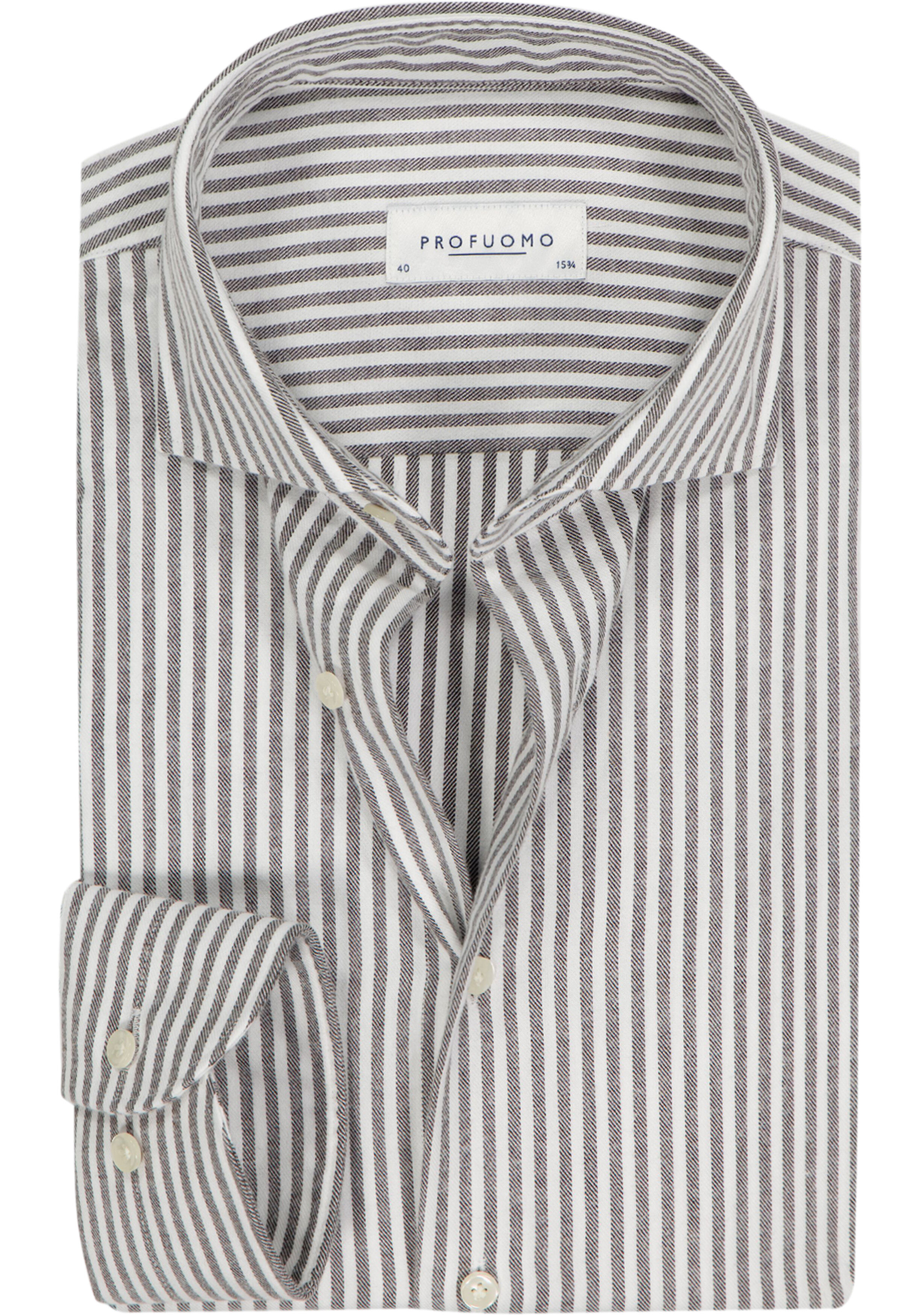 Profuomo slim fit heren overhemd, flanel, bruin gestreept