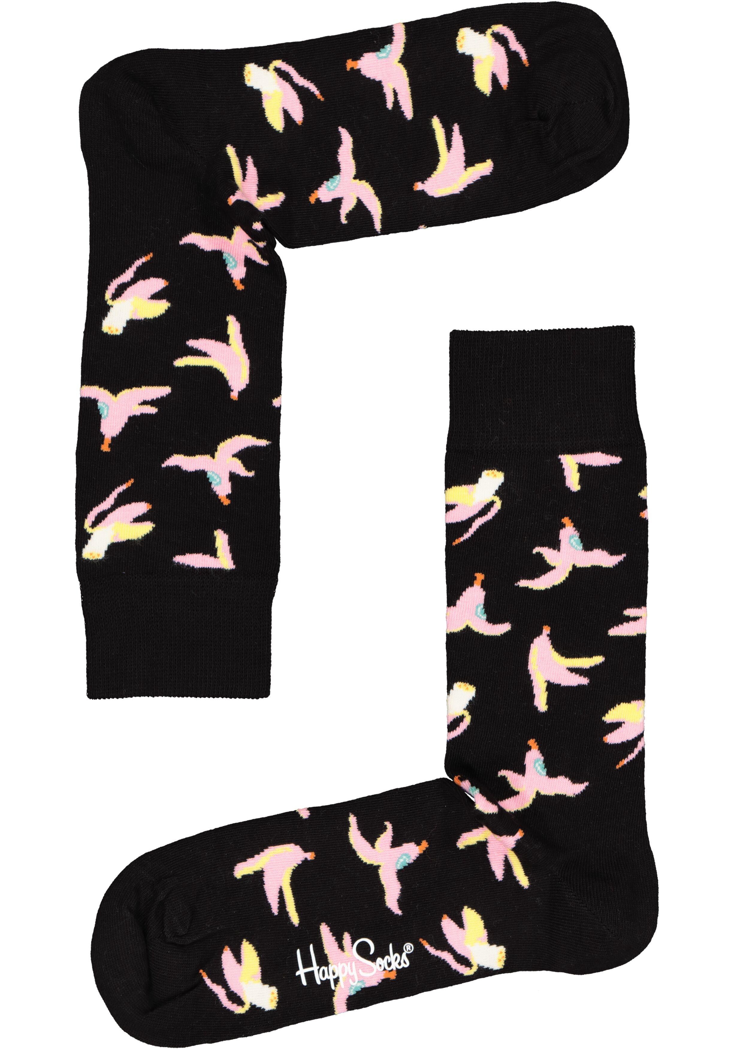 Happy Socks Banana Break Sock, zwart met roze bananenschillen