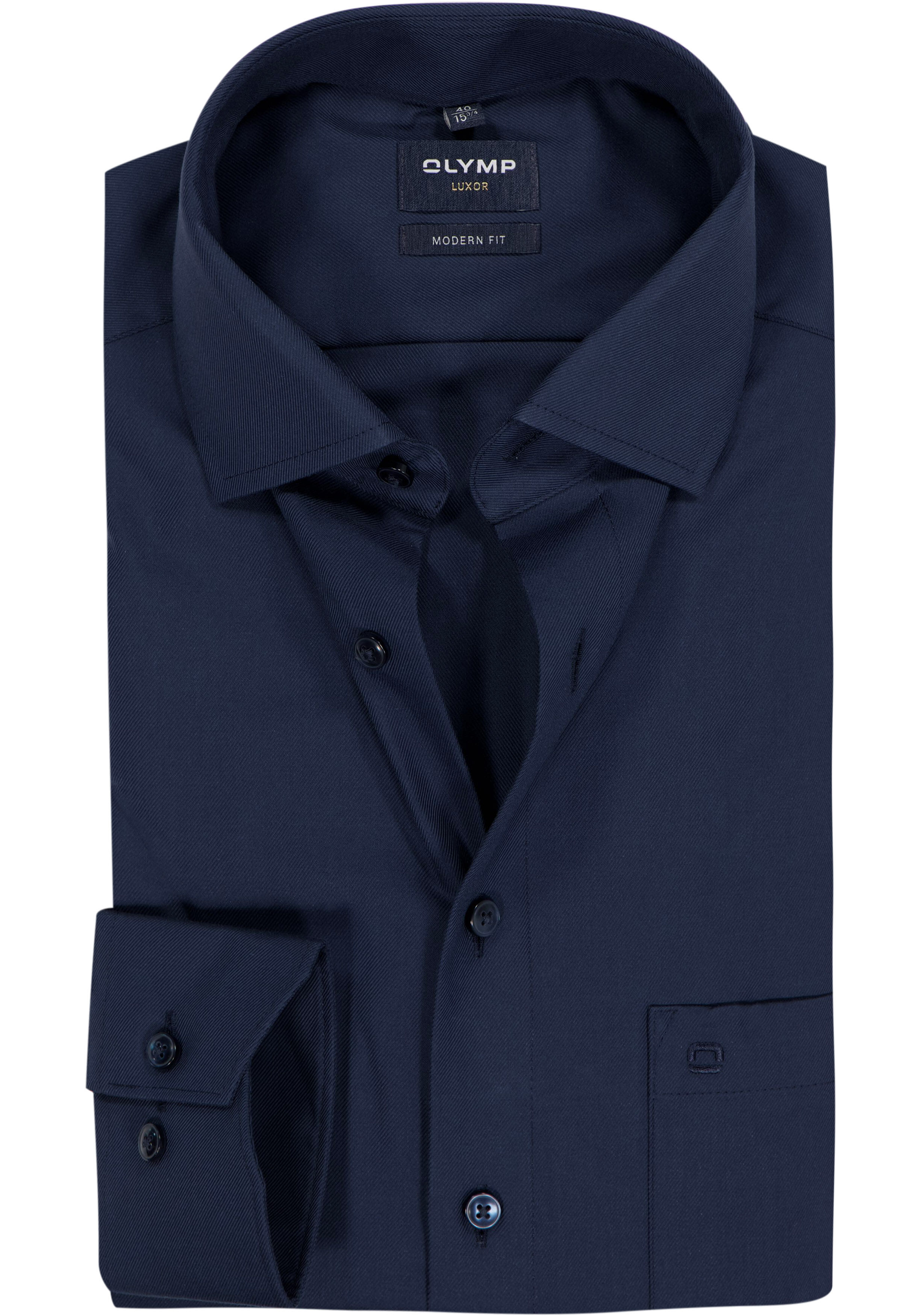 OLYMP Luxor modern fit overhemd, nachtblauw twill