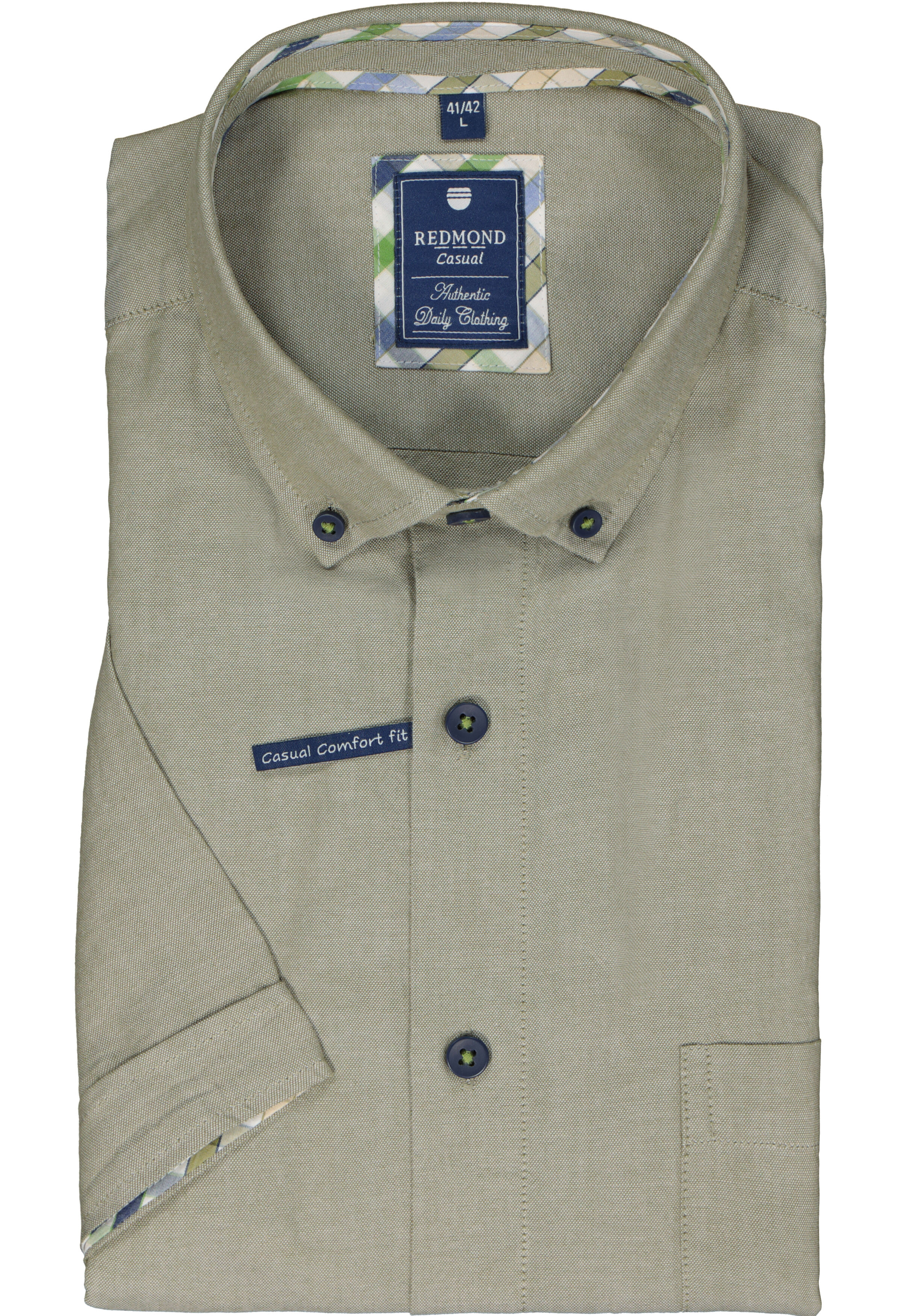 Redmond regular fit overhemd, korte mouw, Oxford, groen