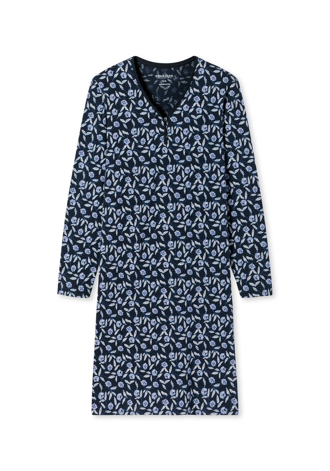 image_2_180120-804_2_1280x1280 SCHIESSER Comfort Nightwear nachthemd, dames nachthemd lange mouwen biologisch katoen knoopsluiting bloemenprint nachtblauw