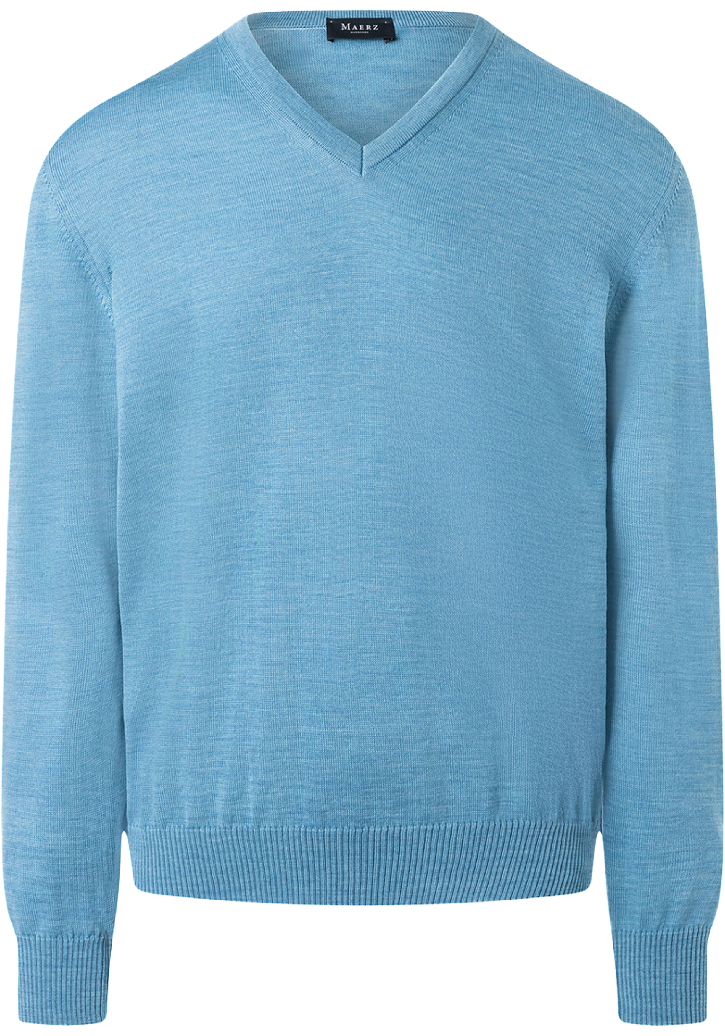 MAERZ Classic Fit heren trui met V-hals wol, lichtblauw