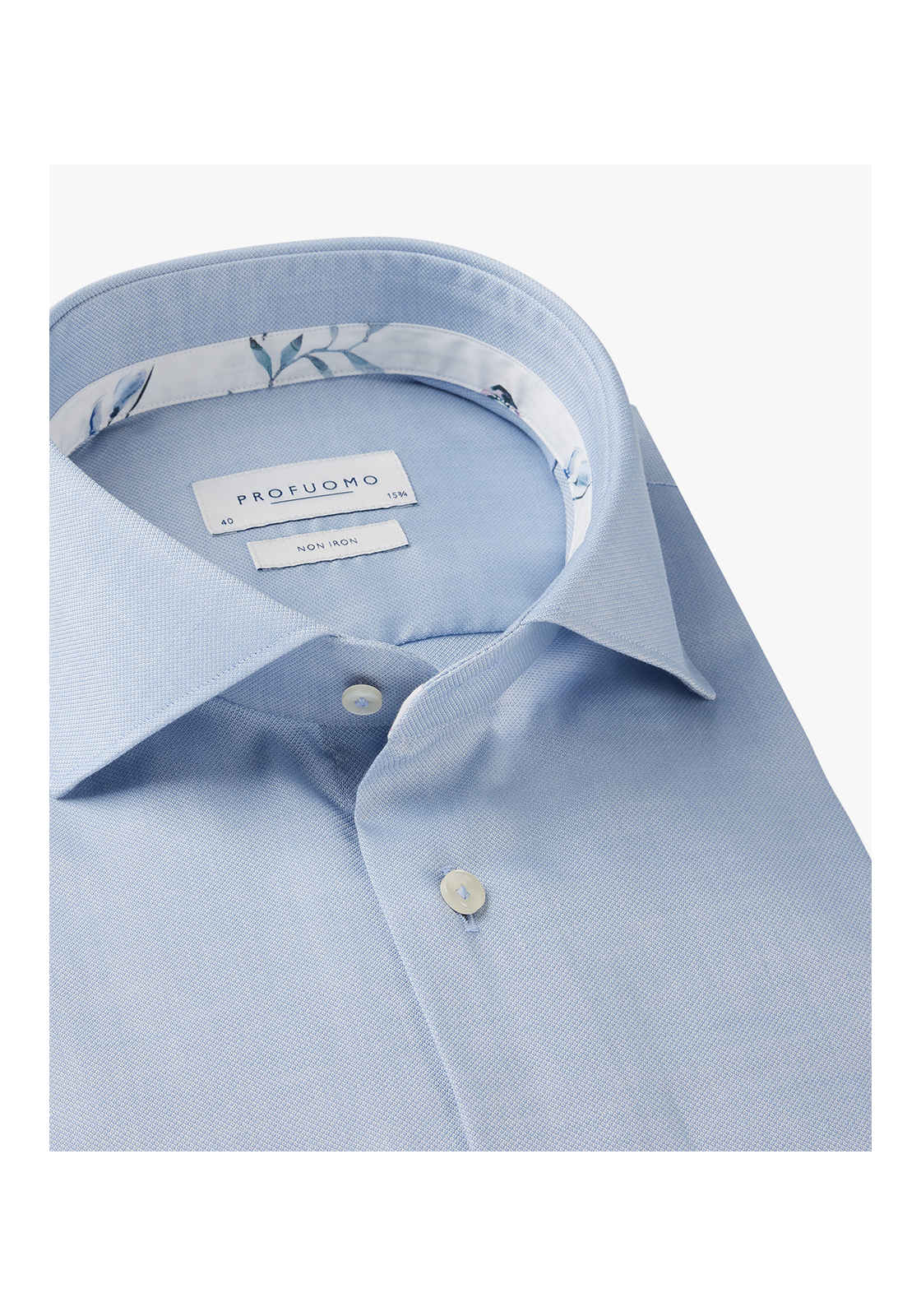 PPVH10001B_100 Profuomo slim fit heren overhemd, dobby, blauw