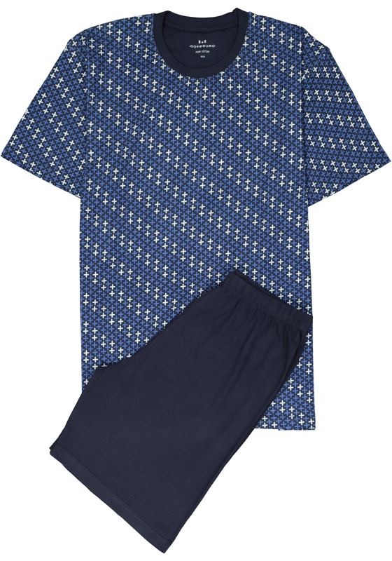 Gotzburg heren shortama O-hals, donker- met lichtblauw en wit dessin Gotzburg heren shortama O-hals, donker- met lichtblauw en wit dessin