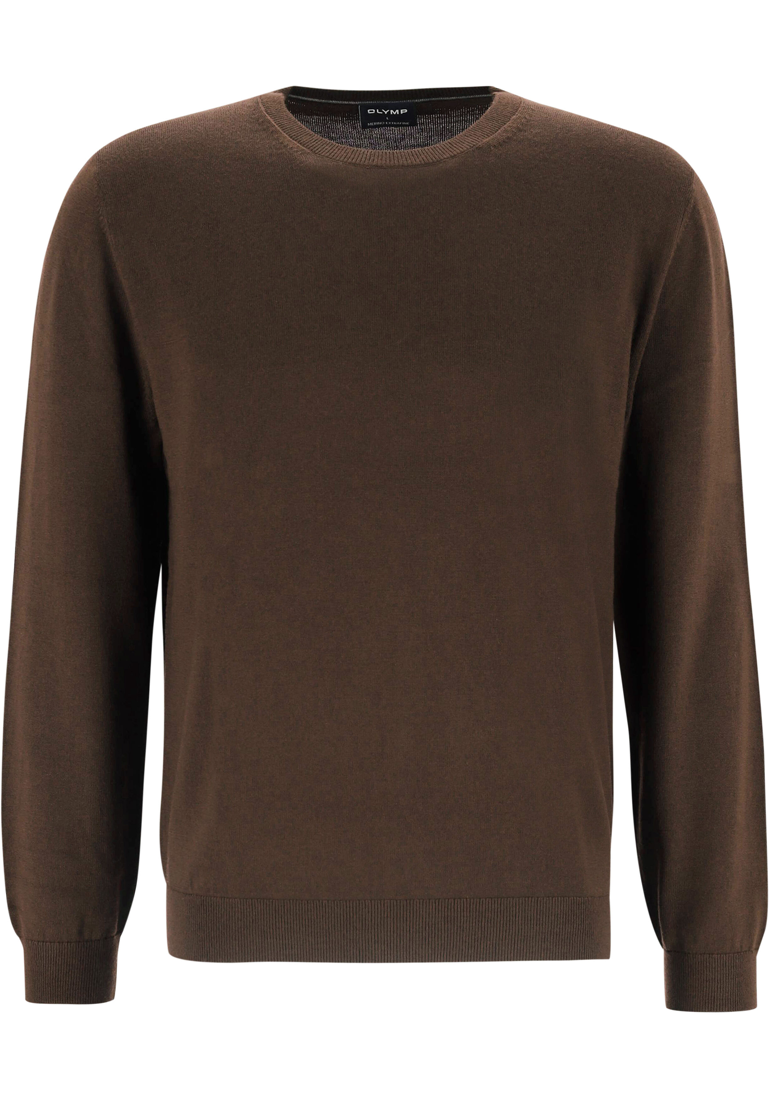 OLYMP Casual modern fit trui wol, O-hals, bruin