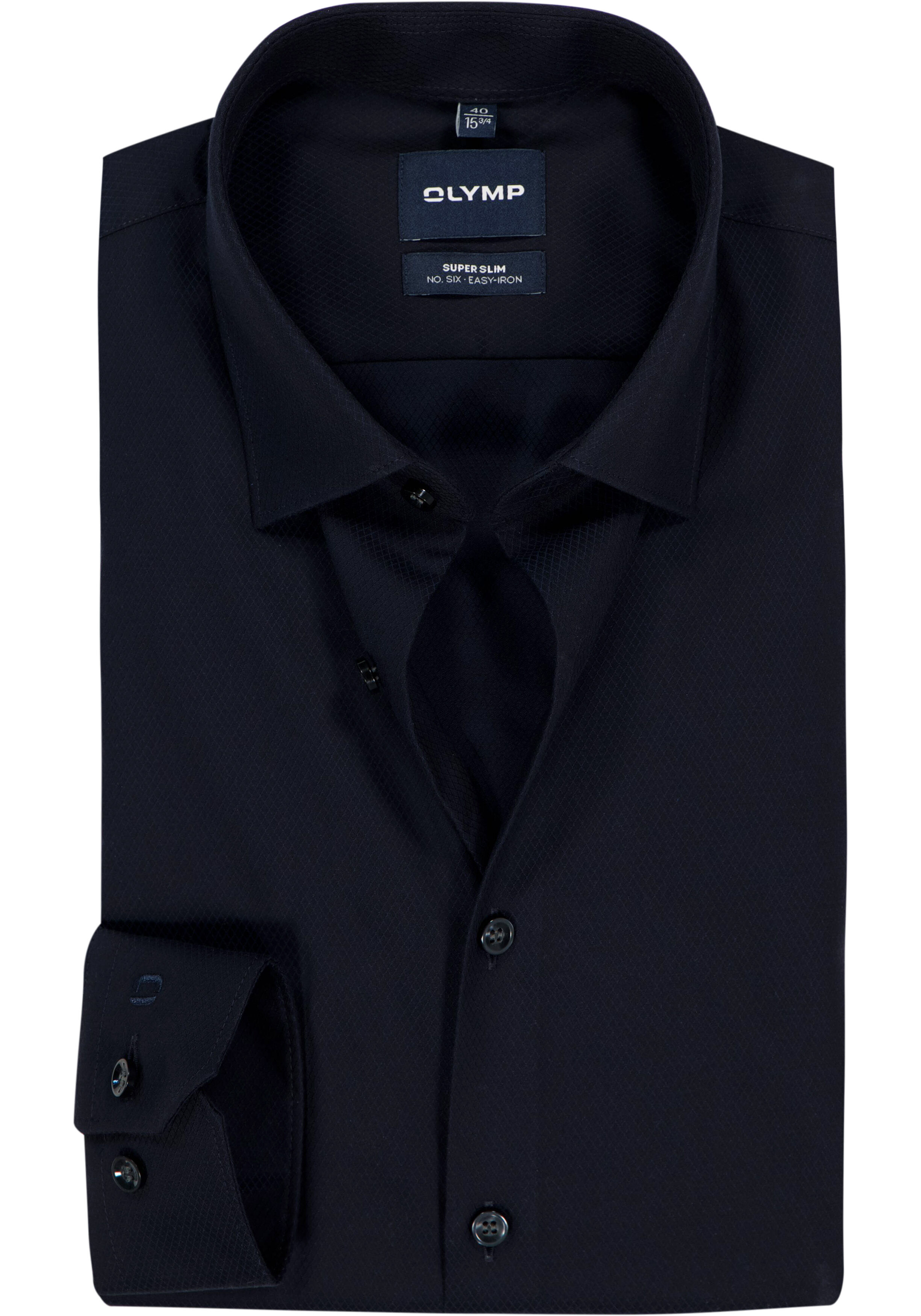 OLYMP No. 6 Six super slim fit overhemd, mouwlengte 7, structuur, marine blauw