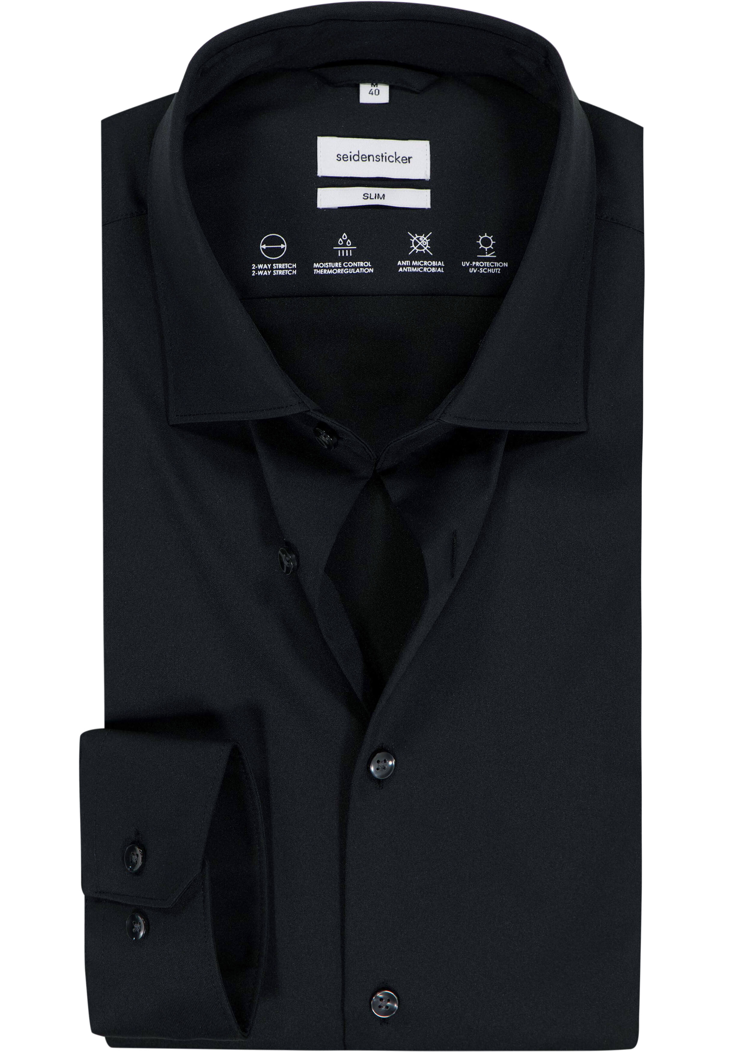 Seidensticker slim fit overhemd, twill, zwart