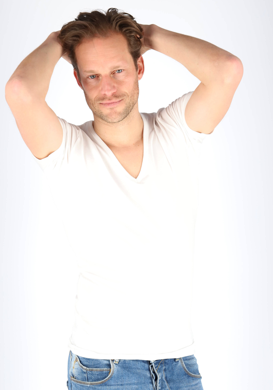 08-4004124270468-modellenfotos-mey-tm_feb_2028_HR Mey Dry Cotton functional T-shirt (1-pack), heren T-shirt slim fit diepe V-hals, wit