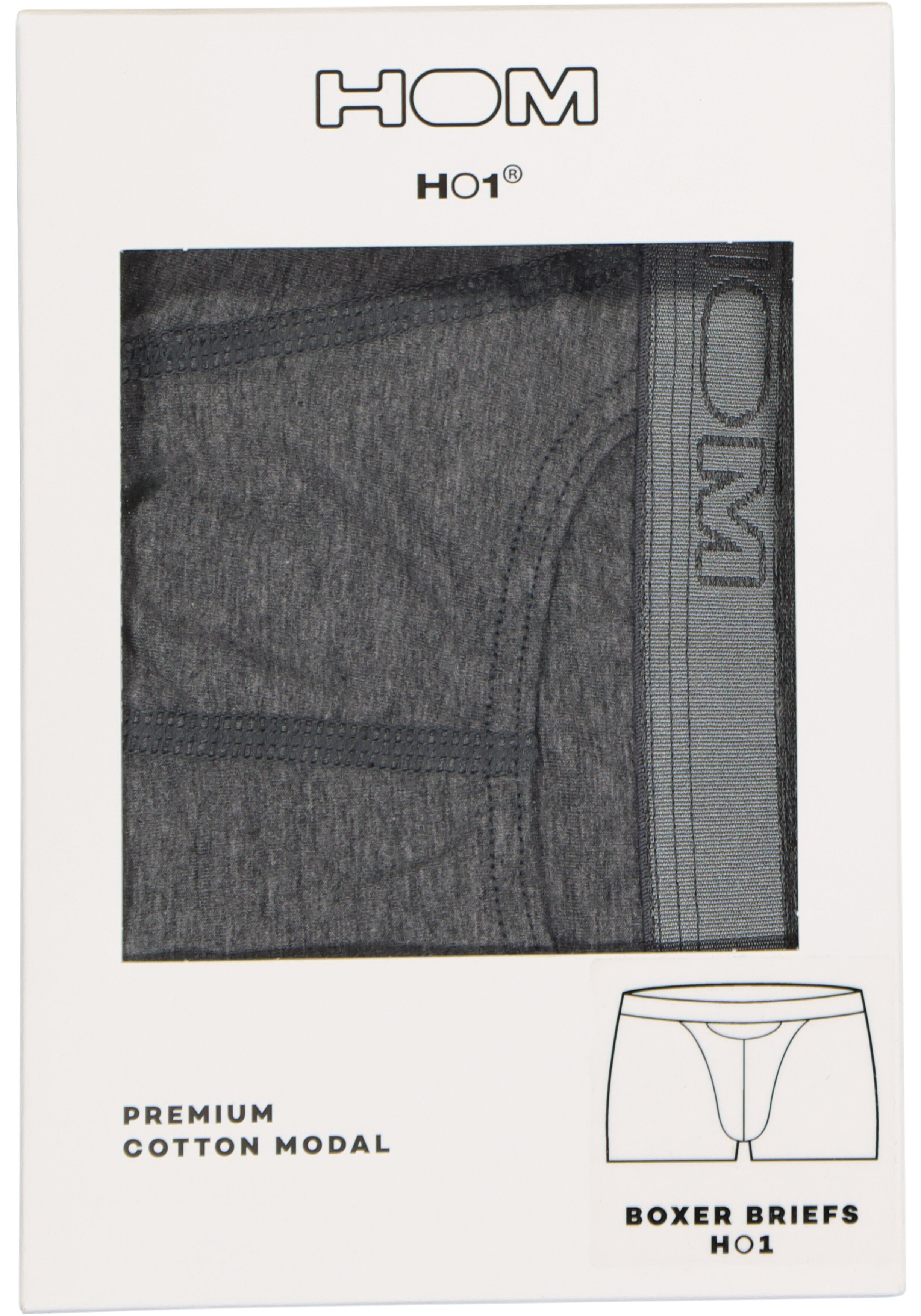 HOM HO1 boxer briefs (1-pack), heren boxer kort met horizontale gulp, antraciet