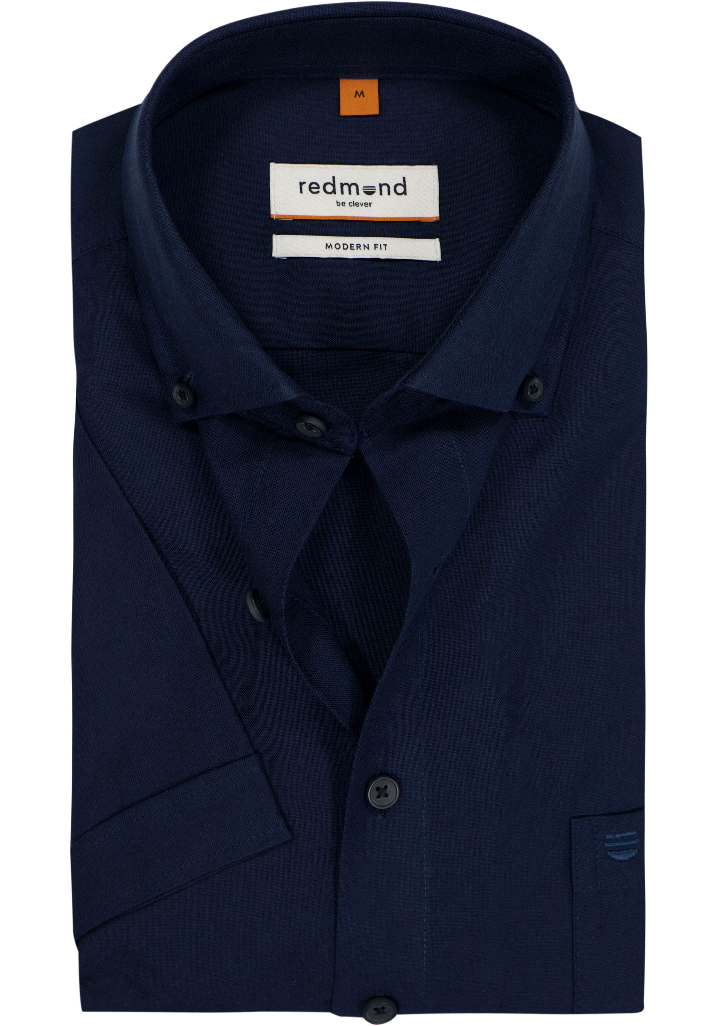 Redmond modern fit overhemd, korte mouw, Oxford, donkerblauw