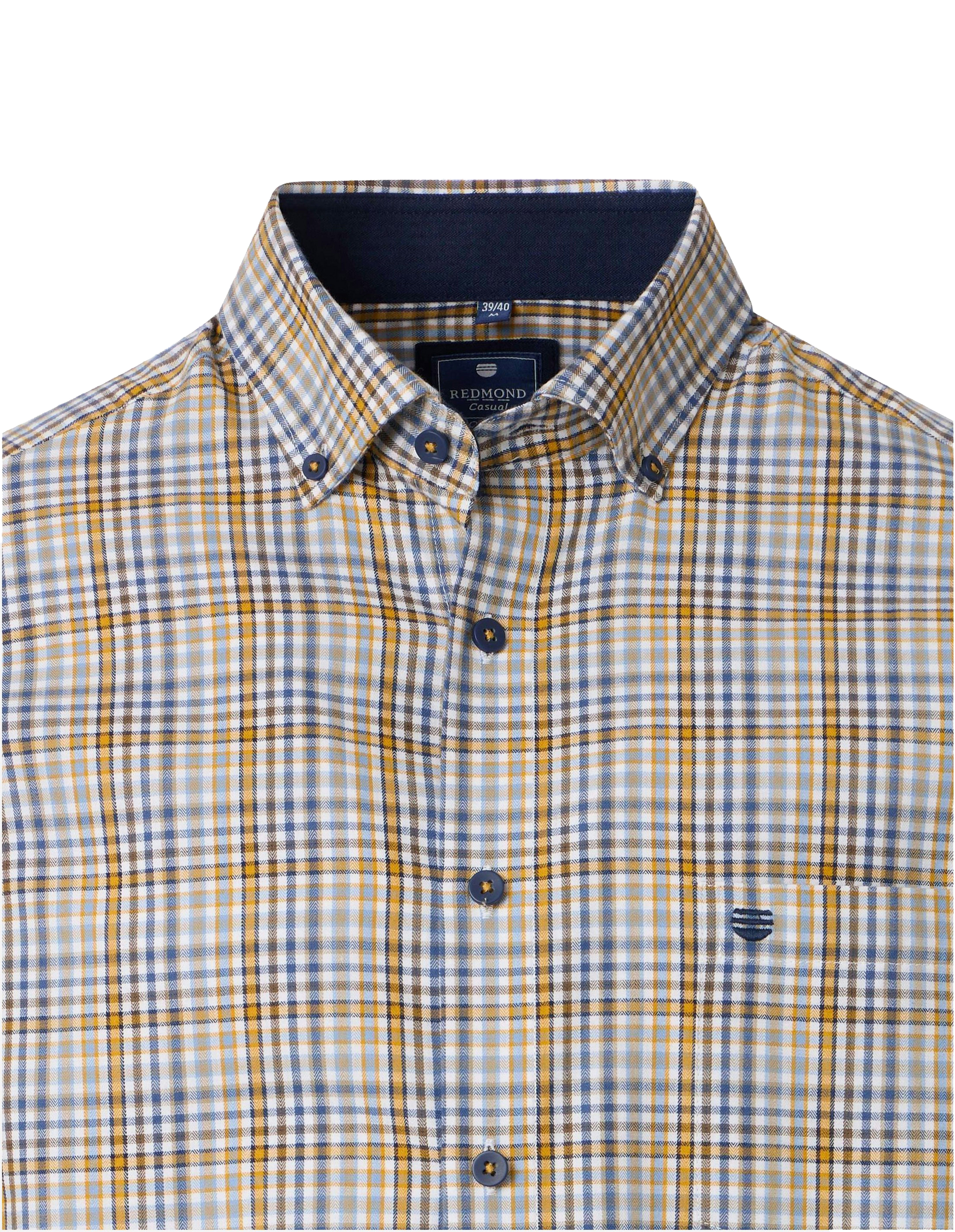 Redmond comfort fit overhemd, twill, blauw, grijs, geel en wit geruit