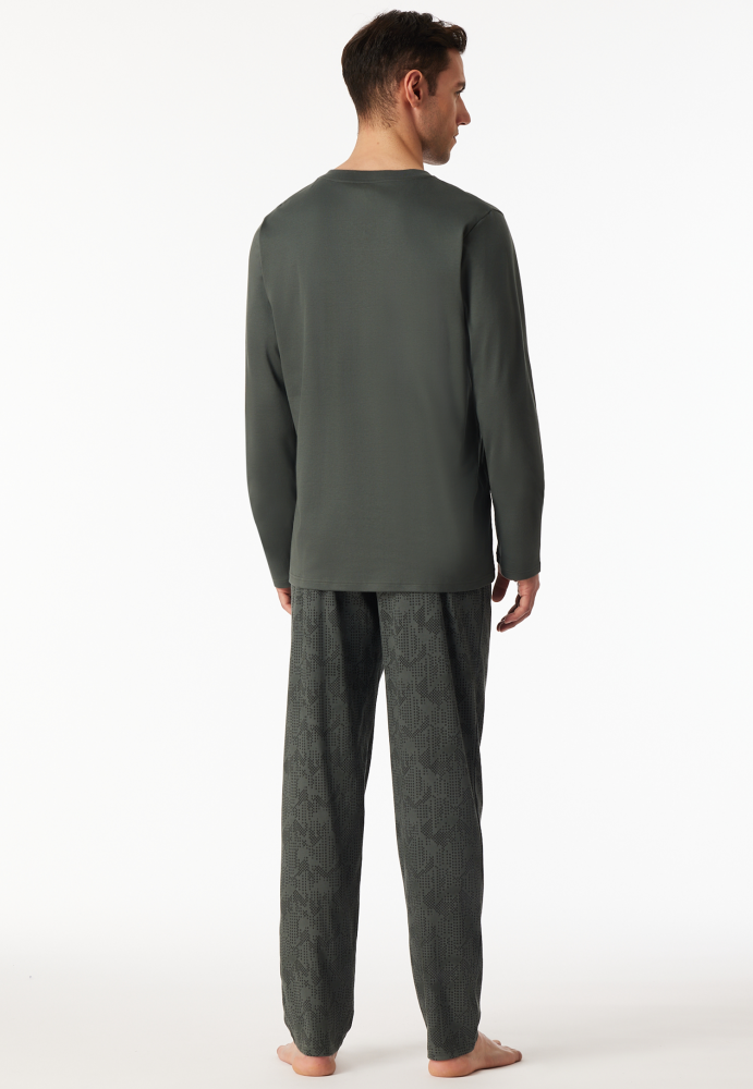 SCHIESSER Fine Interlock Pyjama lang, heren pyjama set, donkergroen dessin