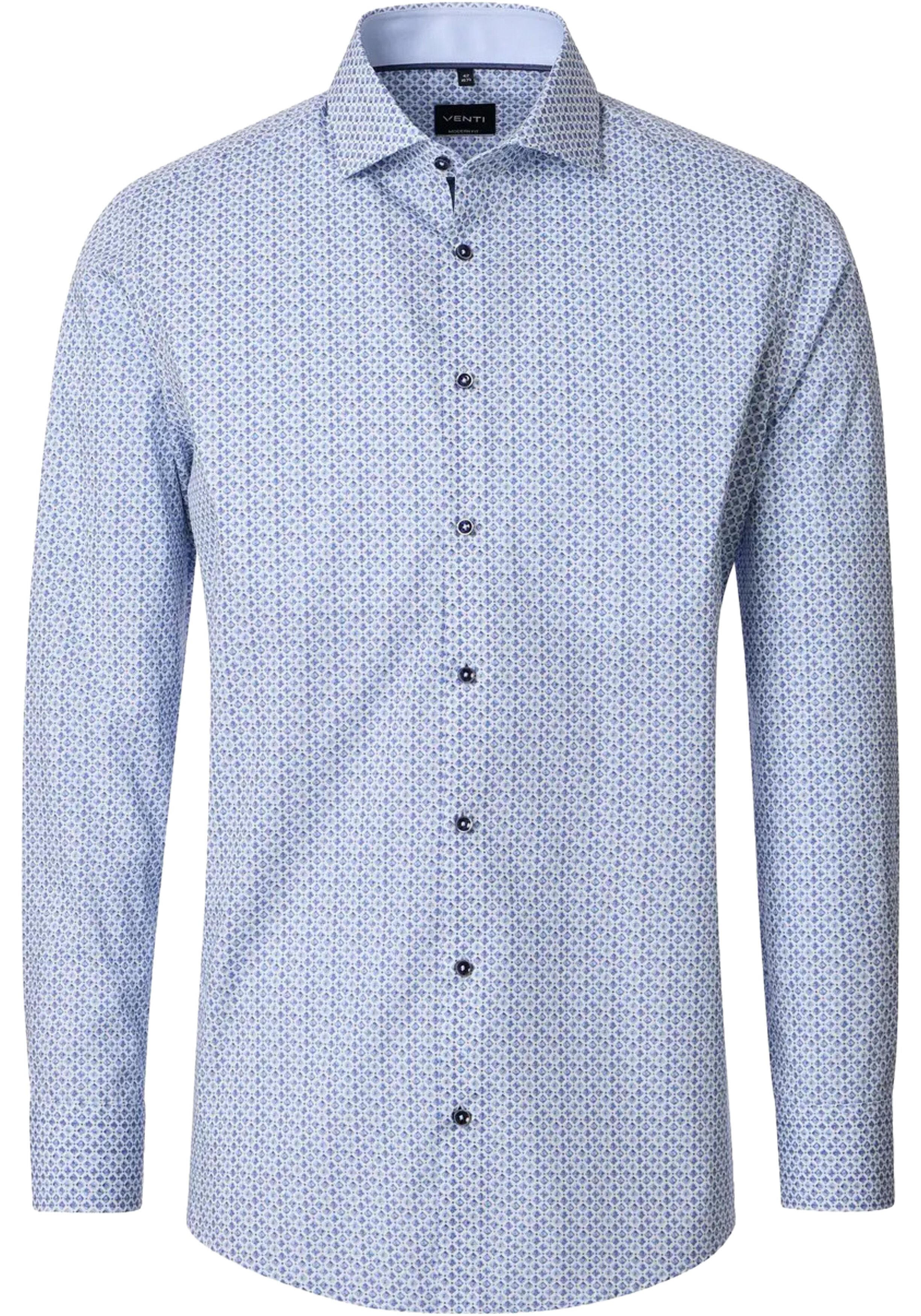 VENTI modern fit overhemd, popeline, wit, blauw dessin