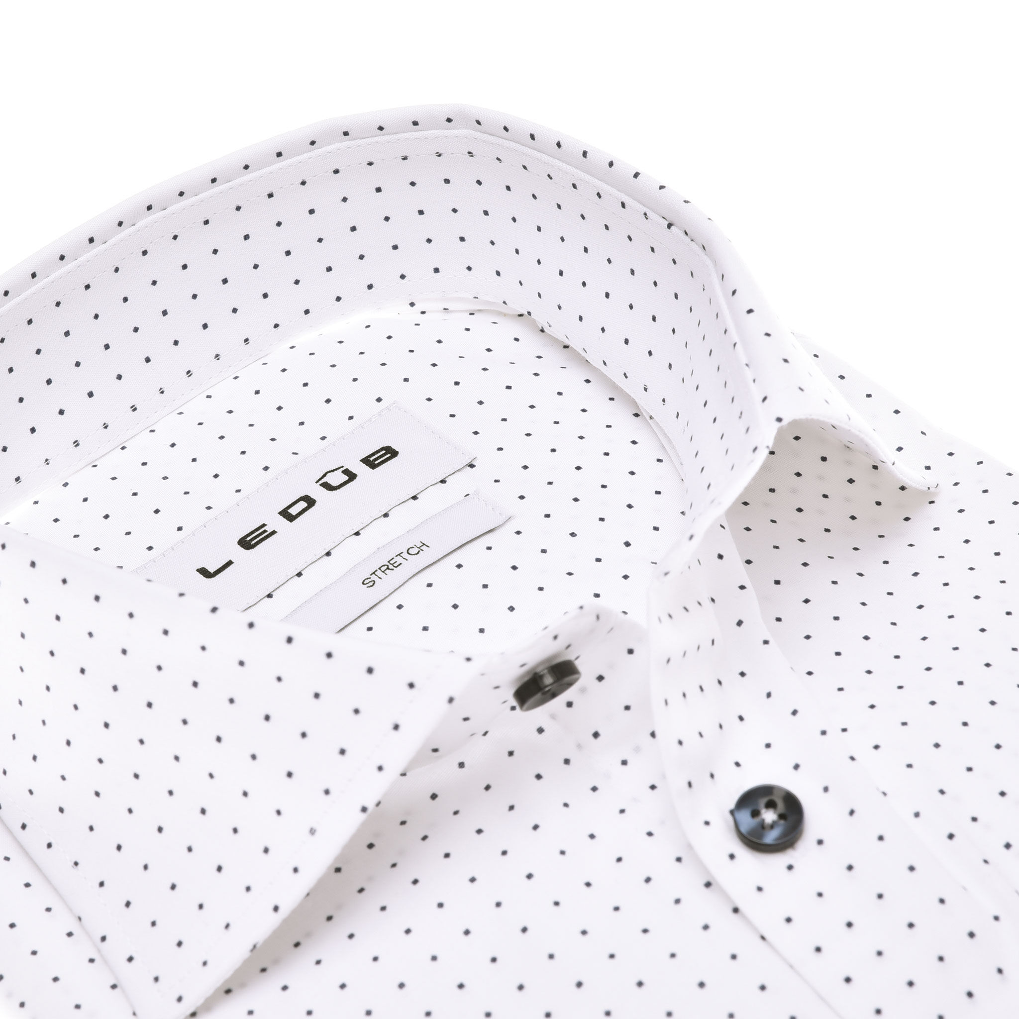 Ledub modern fit overhemd, popeline, wit met donkerblauw dessin