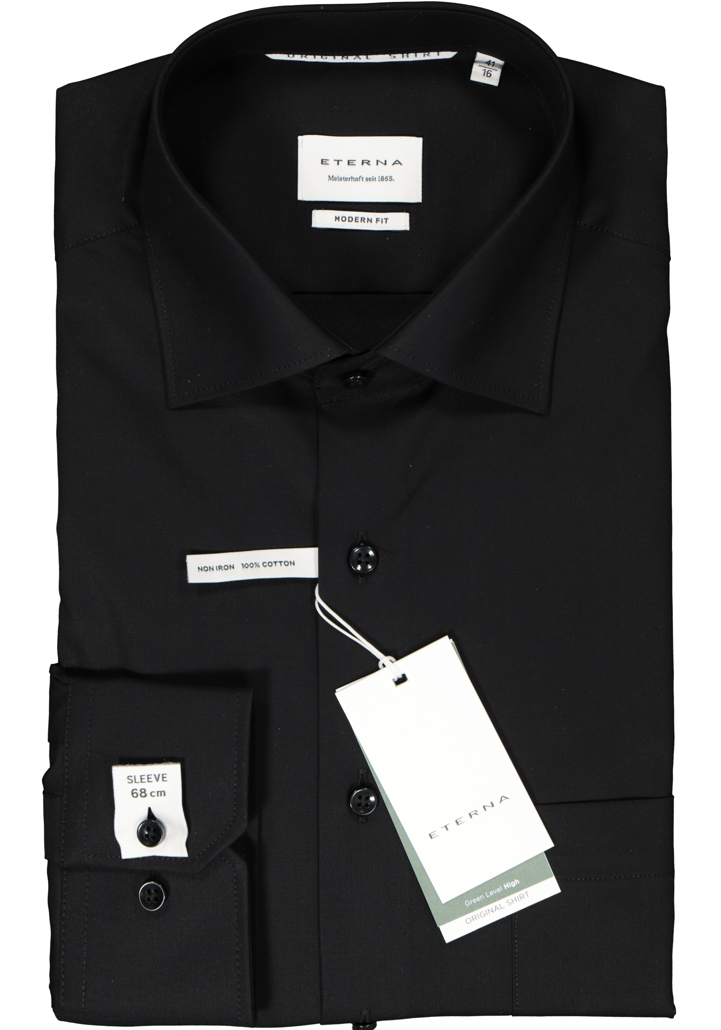 ETERNA modern fit overhemd mouwlengte 7, popeline, zwart