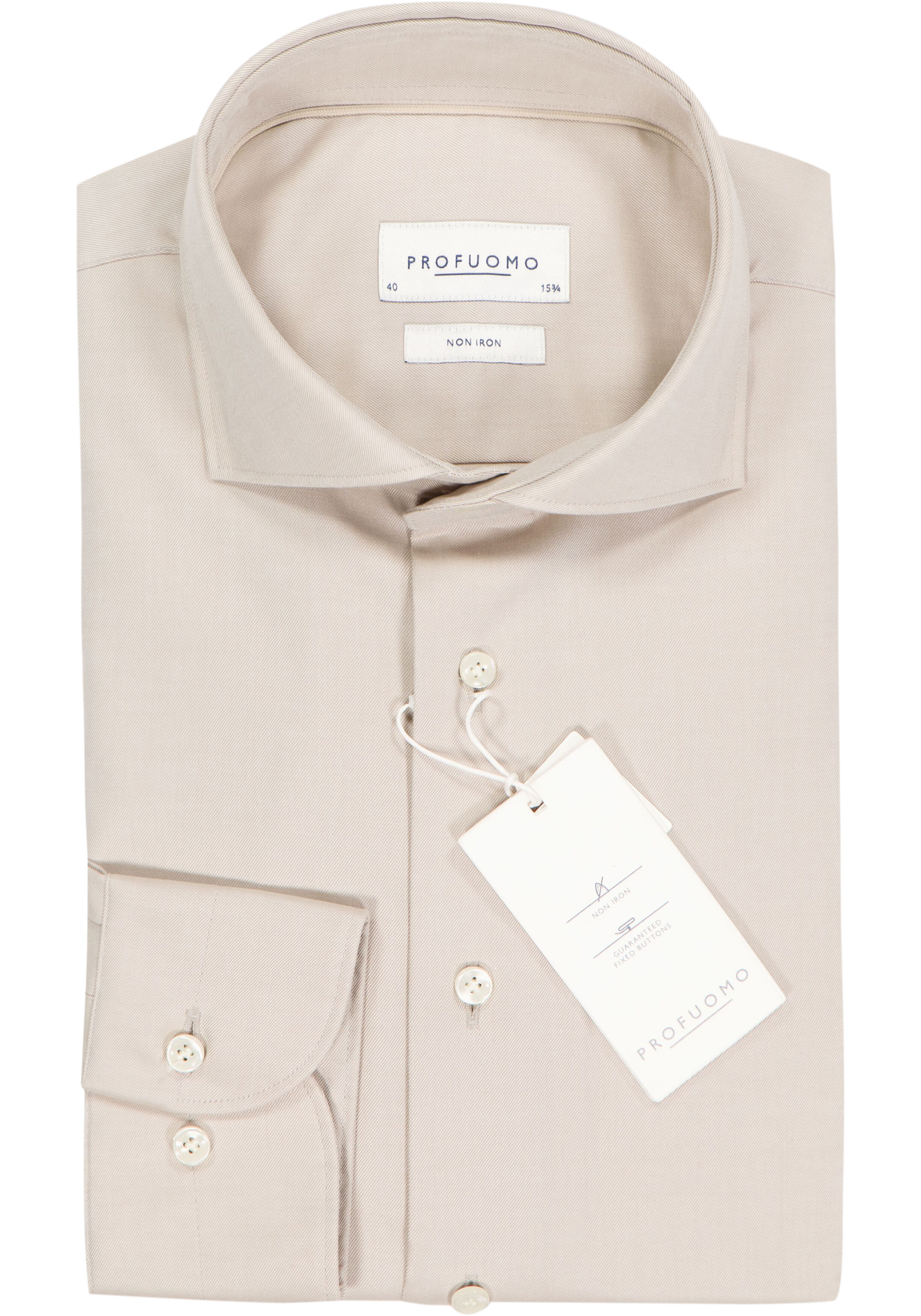 Profuomo slim fit heren overhemd, twill, beige