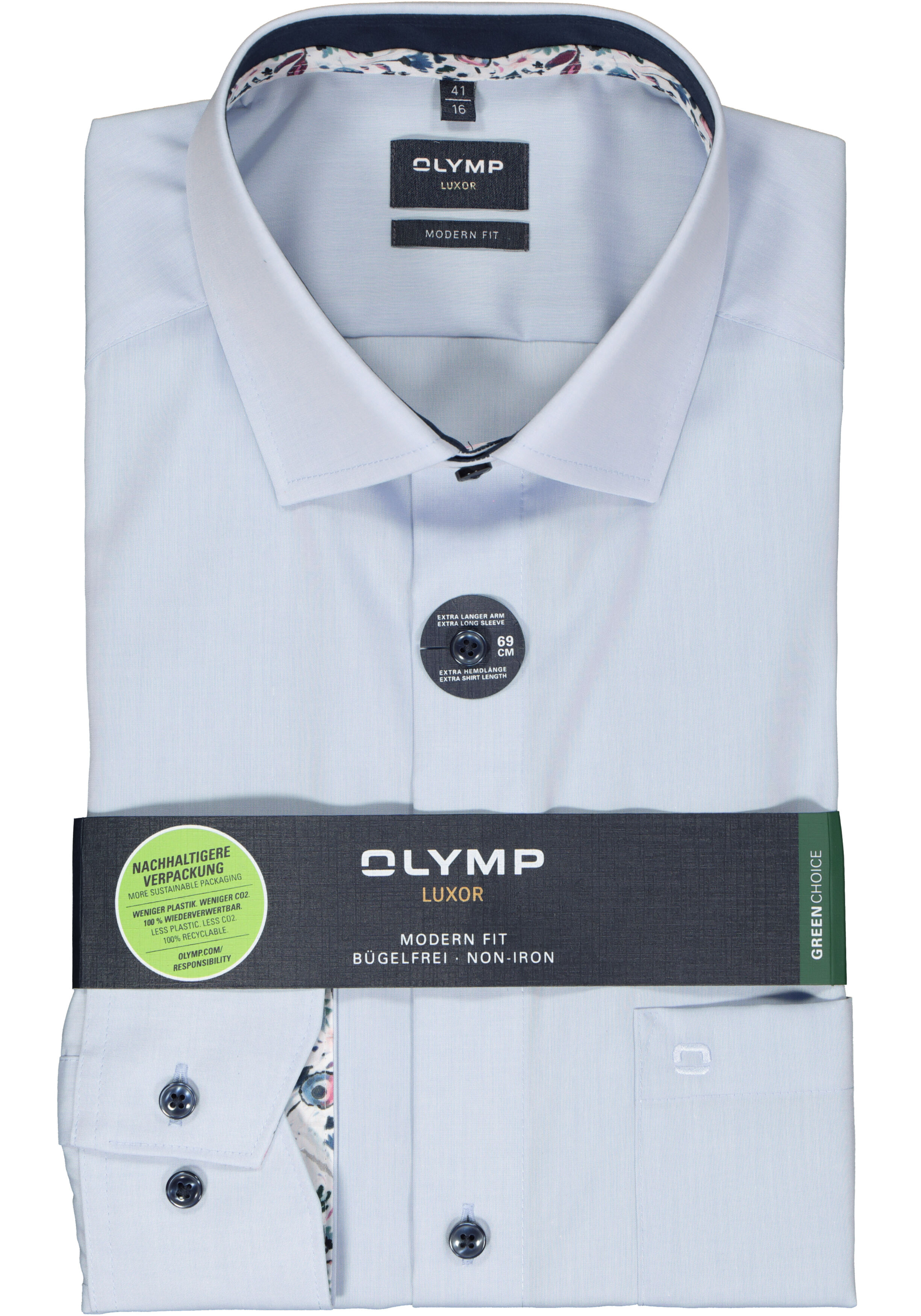 OLYMP modern fit overhemd, mouwlengte 7, popeline, lichtblauw