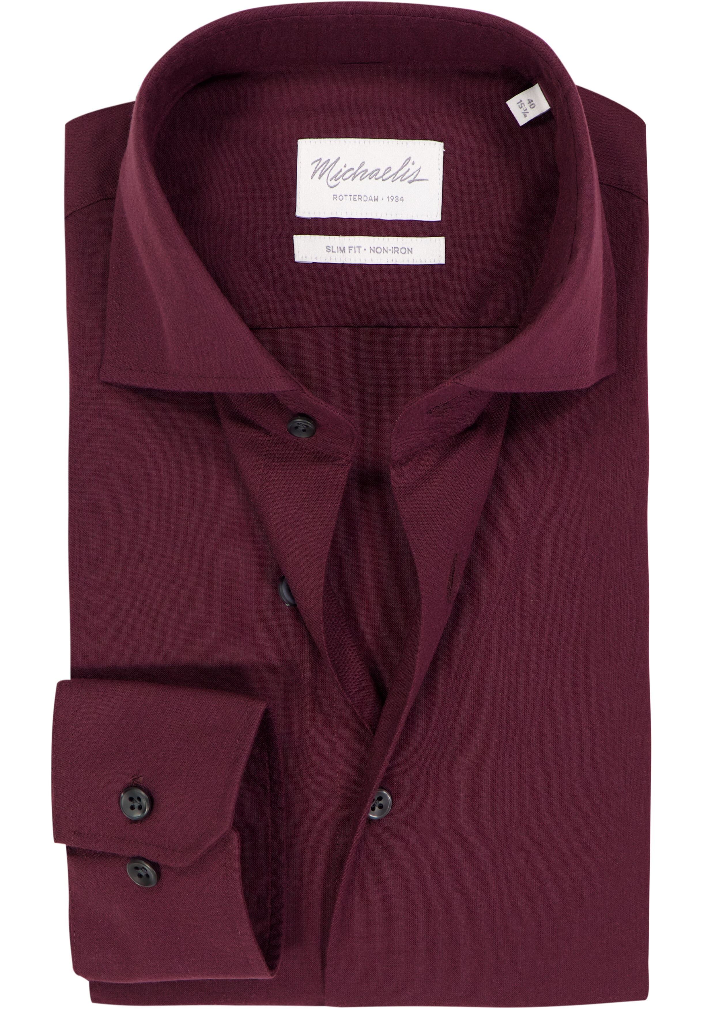 Michaelis slim fit heren overhemd, popeline, bordeauxrood melange