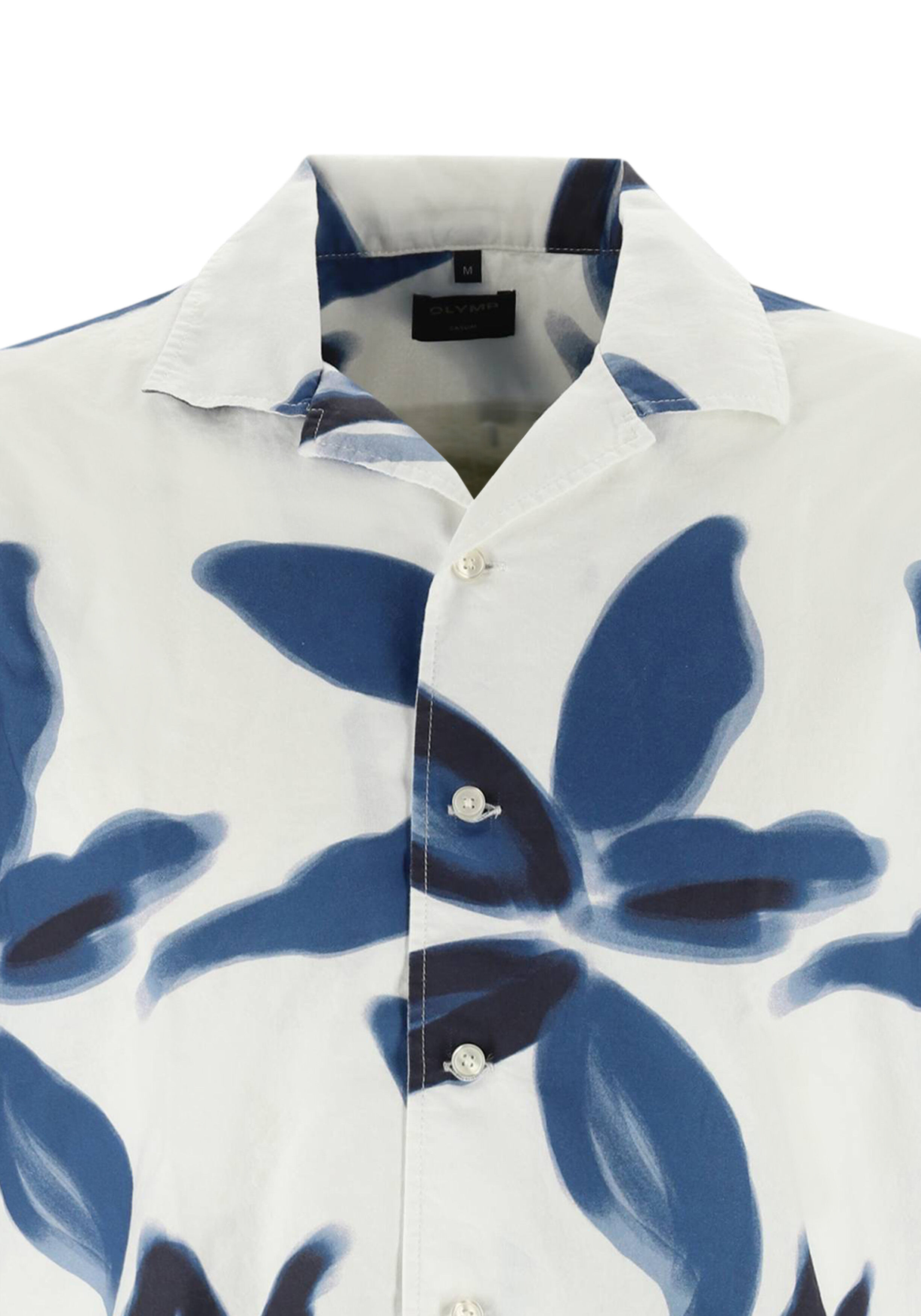 OLYMP Casual regular fit overhemd, korte mouw, popeline, offwhite met blauw dessin