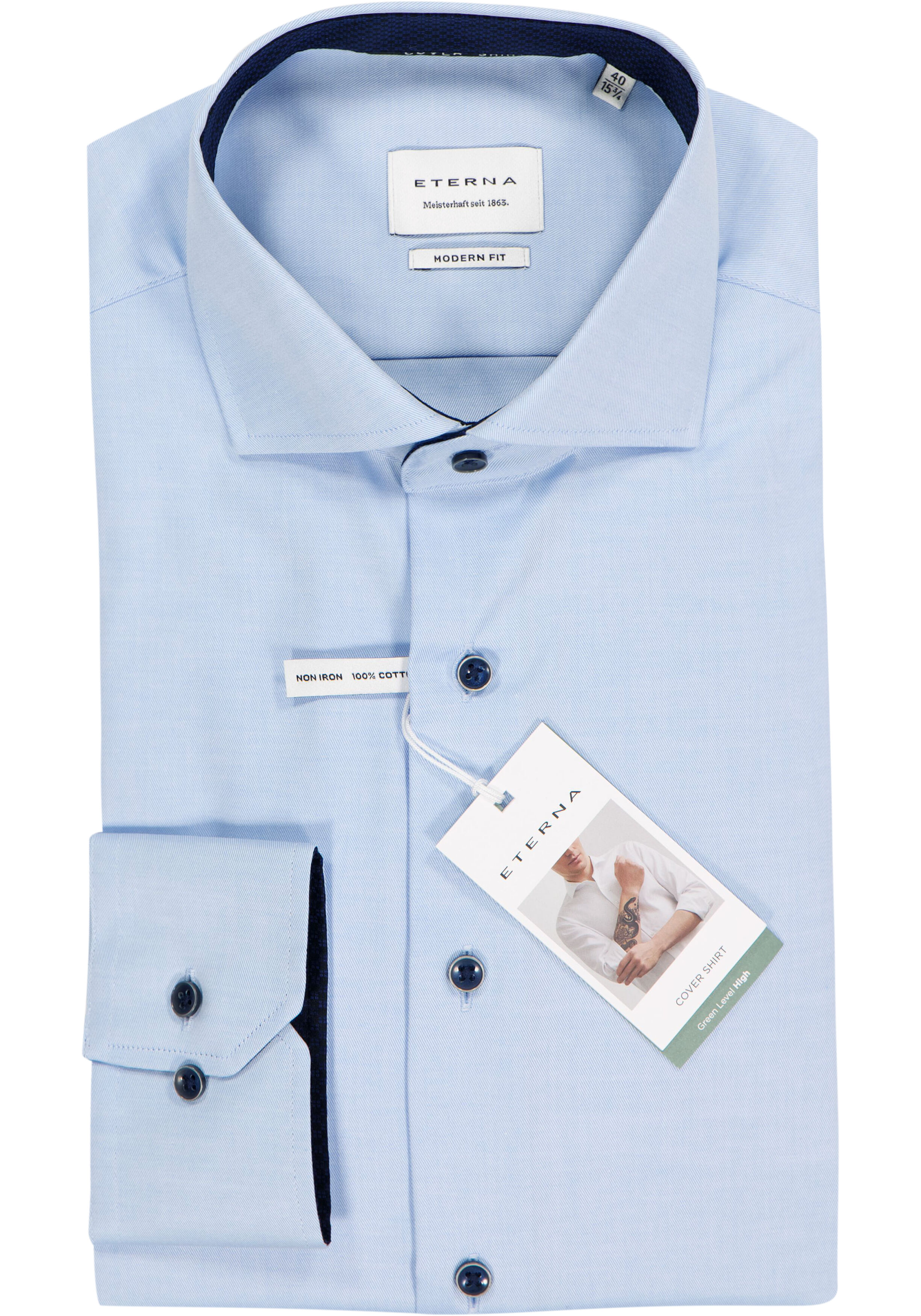 ETERNA modern fit overhemd, niet doorschijnend twill heren overhemd, lichtblauw (donkerblauw contrast)