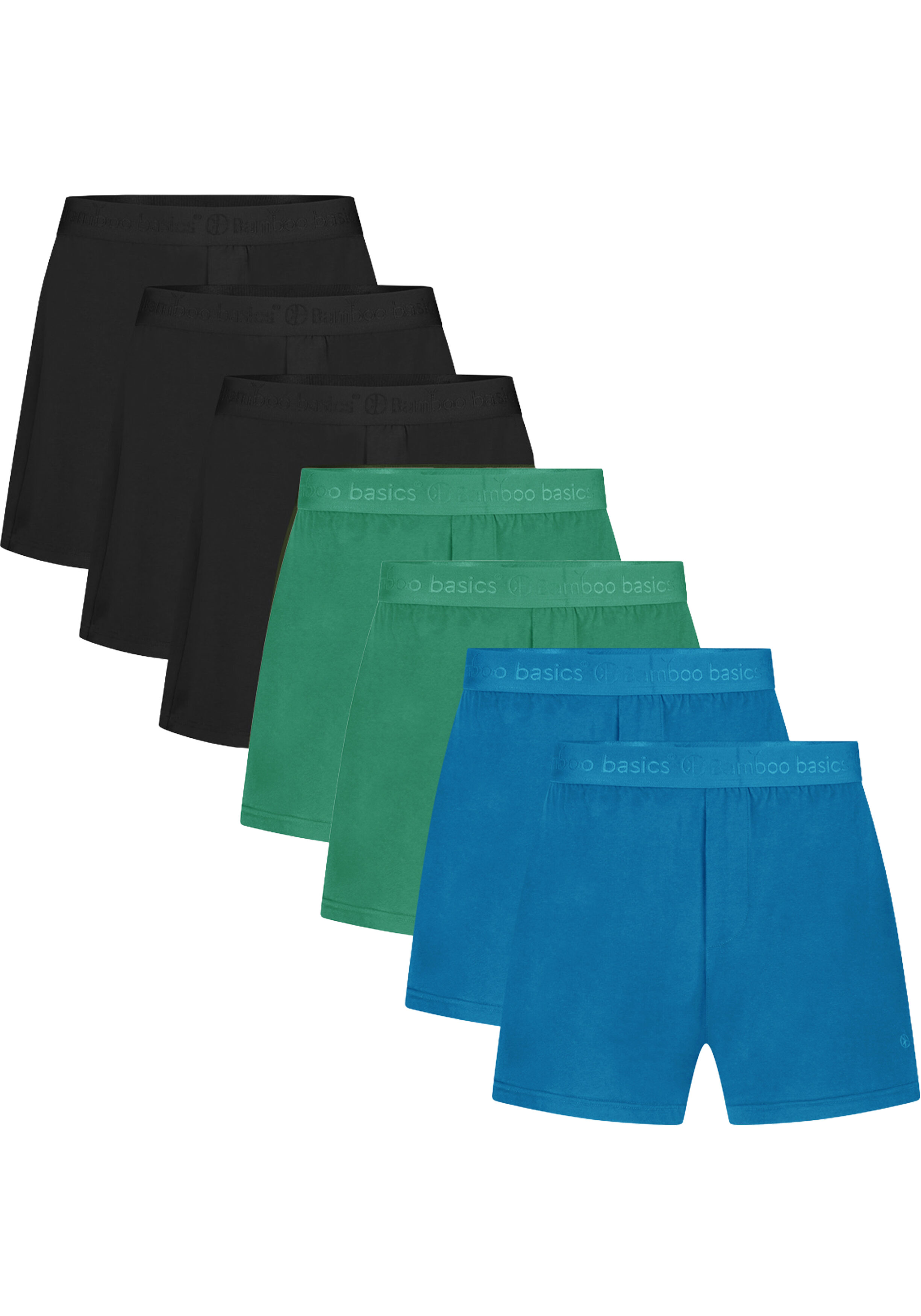 Bamboo Basics Kay loose fit boxer (7-pack), heren wijde boxer, zwart, pepergroen, blauw aster